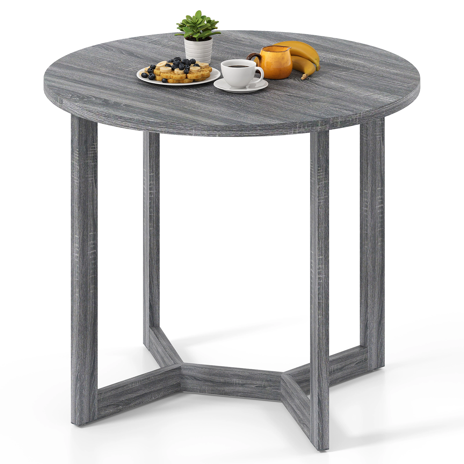 LJG 36 Inch Round Wood Dining Table for 2-4 People with Wing-Shaped Pedestal Base