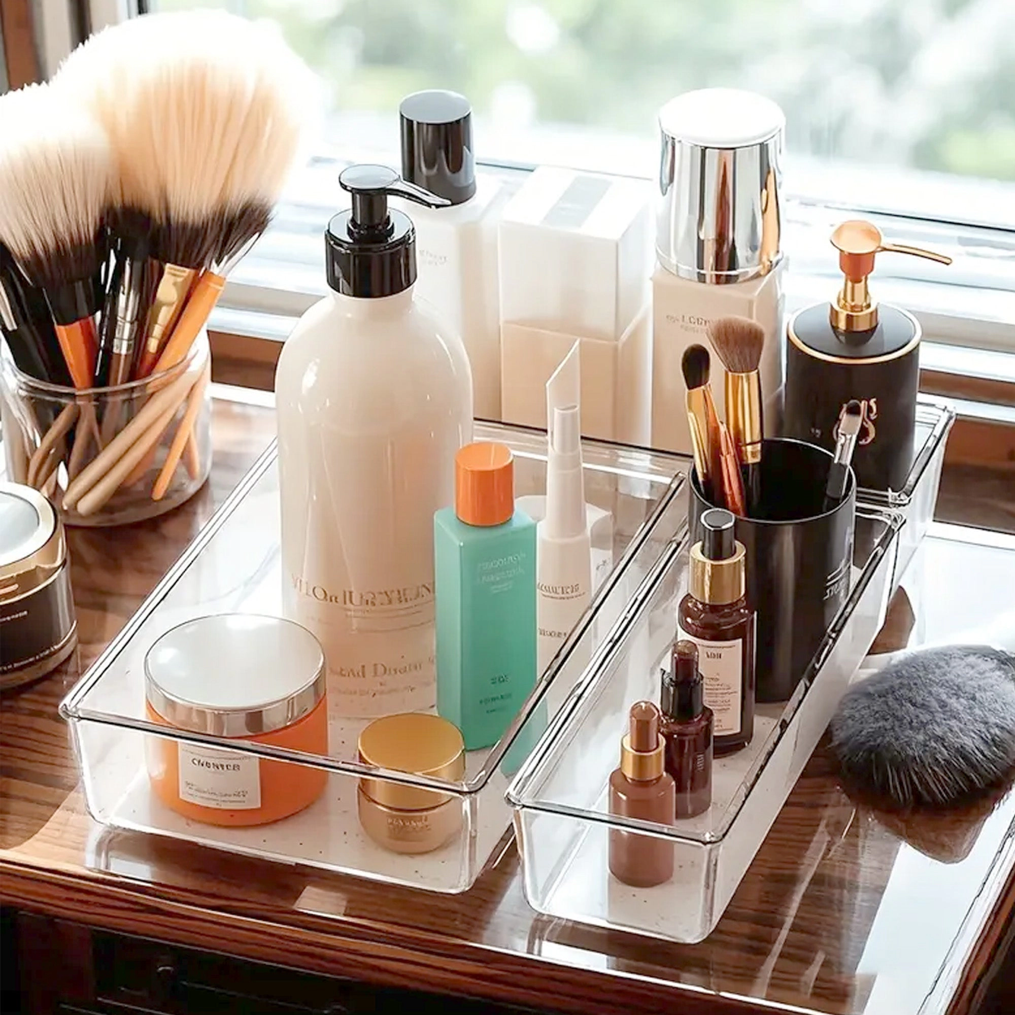 Cheer Collection 25 Piece Clear Plastic Drawer Organizer Set for Makeup, Office