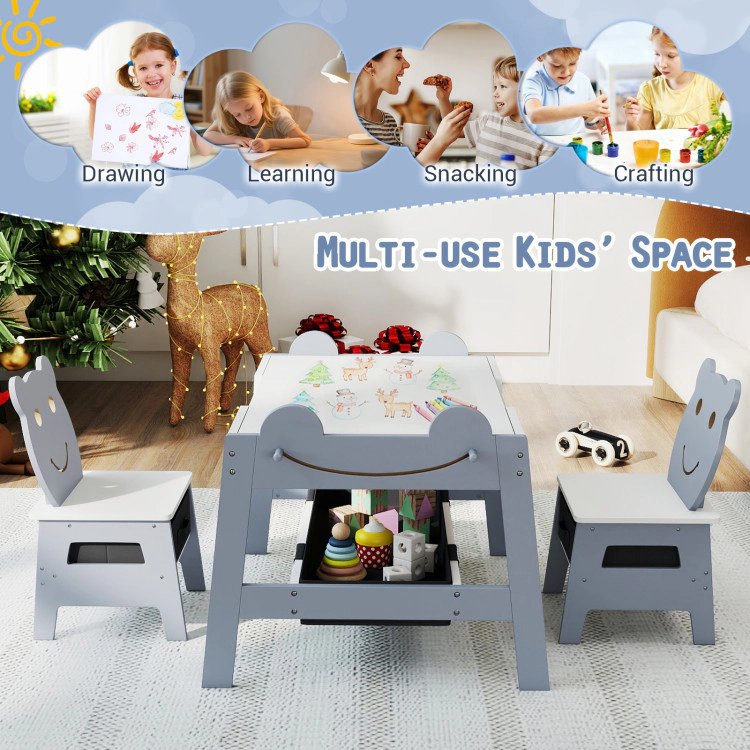 Hivvago 5-In-1 Toddler Table And 2 Chairs Cute Art Desk Set With Reversible Chalkboard Whiteboard