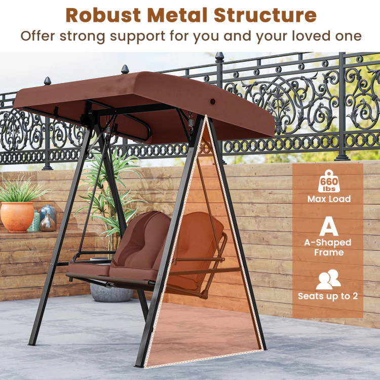 Hivvago 2-Person Outdoor Porch Swing With A-Shaped Metal Stand And Adjustable Canopy