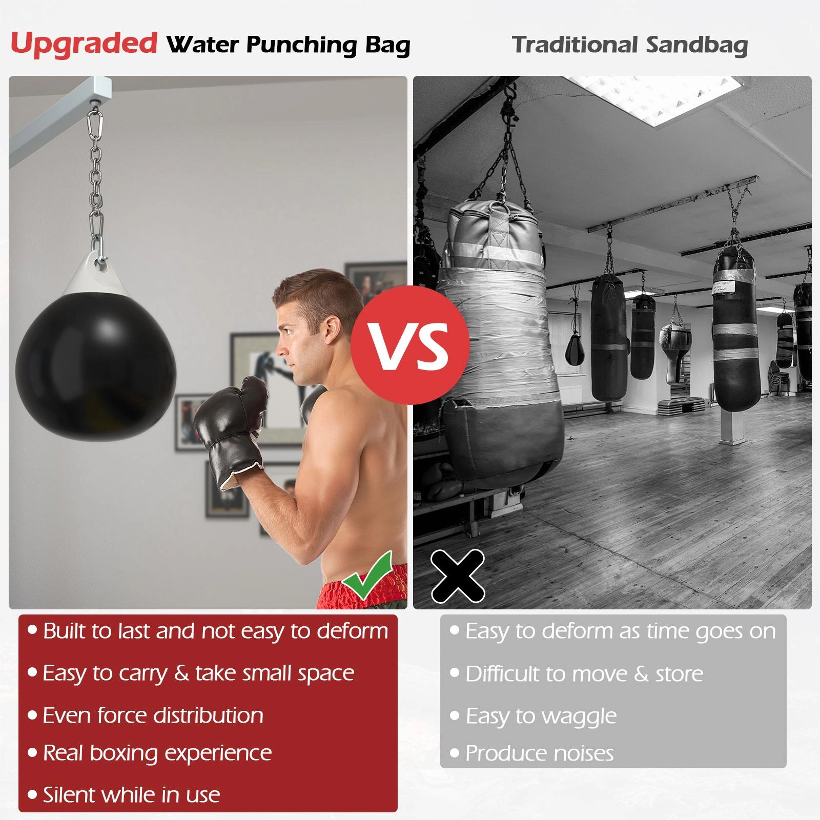 SUGIFT Adult Water Punching Bag with Adjustable Metal Chain and 39-in Filling Hose 21-in Dia 28-in H Black