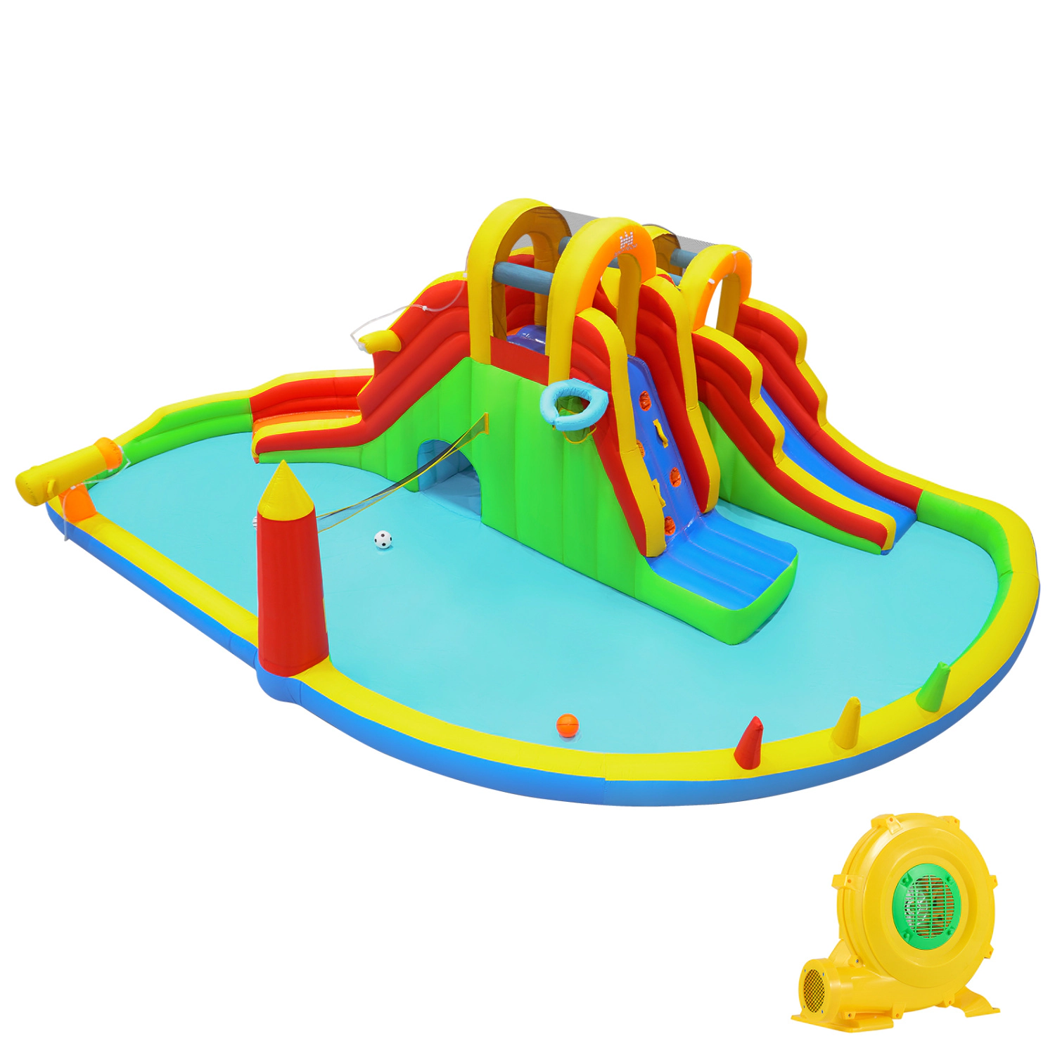 LJG Kids 8-in-1 Giant Bounce House with 2 Long Slides for Yard Party with 780W Blower