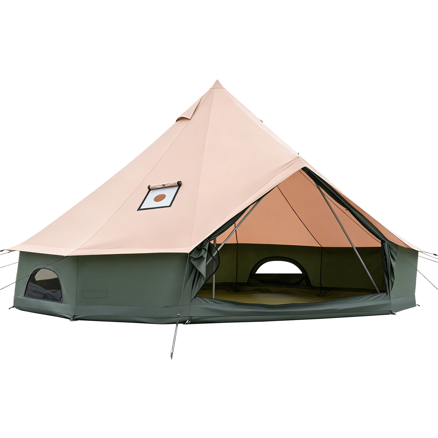 LJG Waterproof Bell Tent with Stove Jack Accommodates and Mesh Windows Doors in Green
