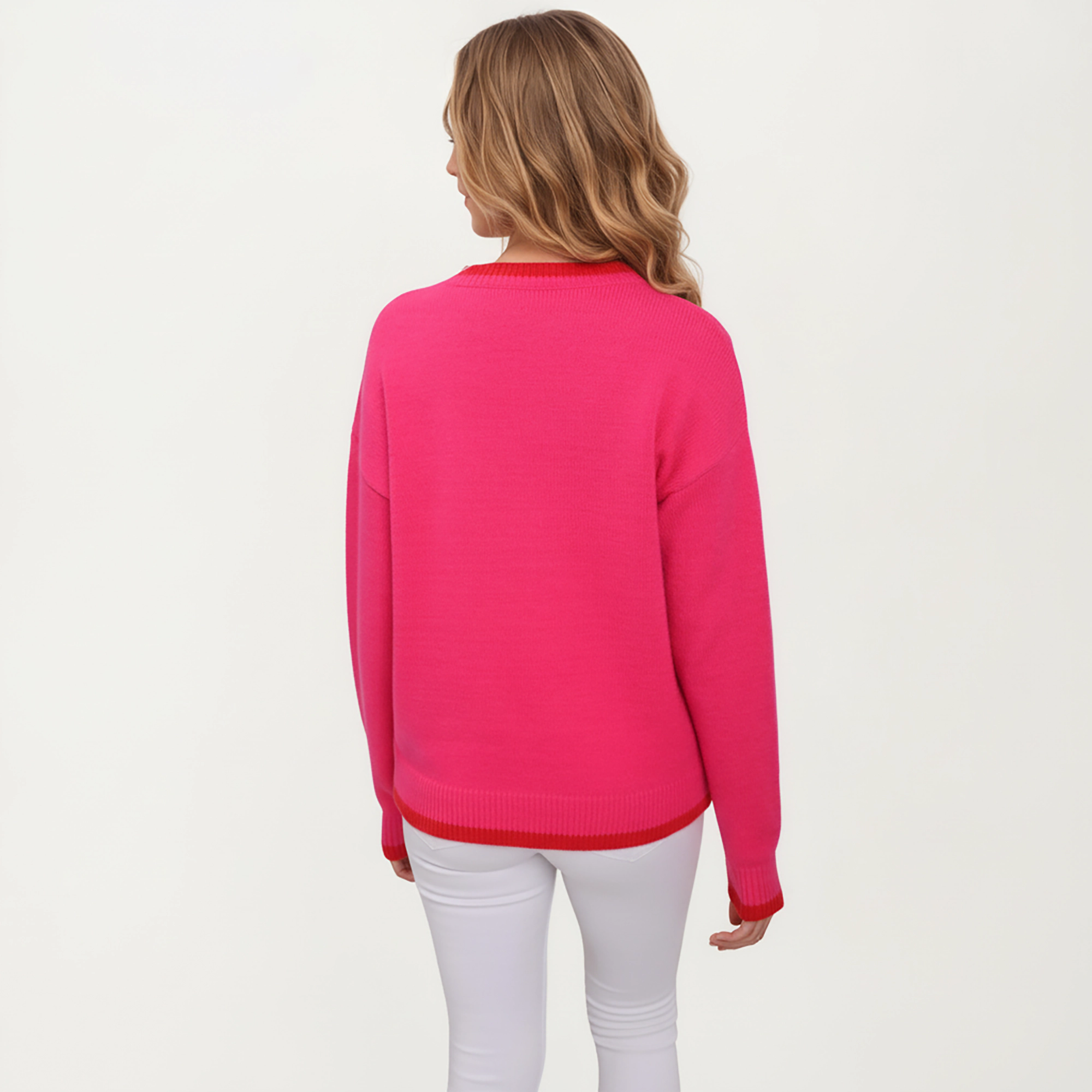 Anna-Kaci Women's Strawberry Graphic Knit Sweater with Cute Fruit Design Ribbed Crew Neckline and Relaxed Fit