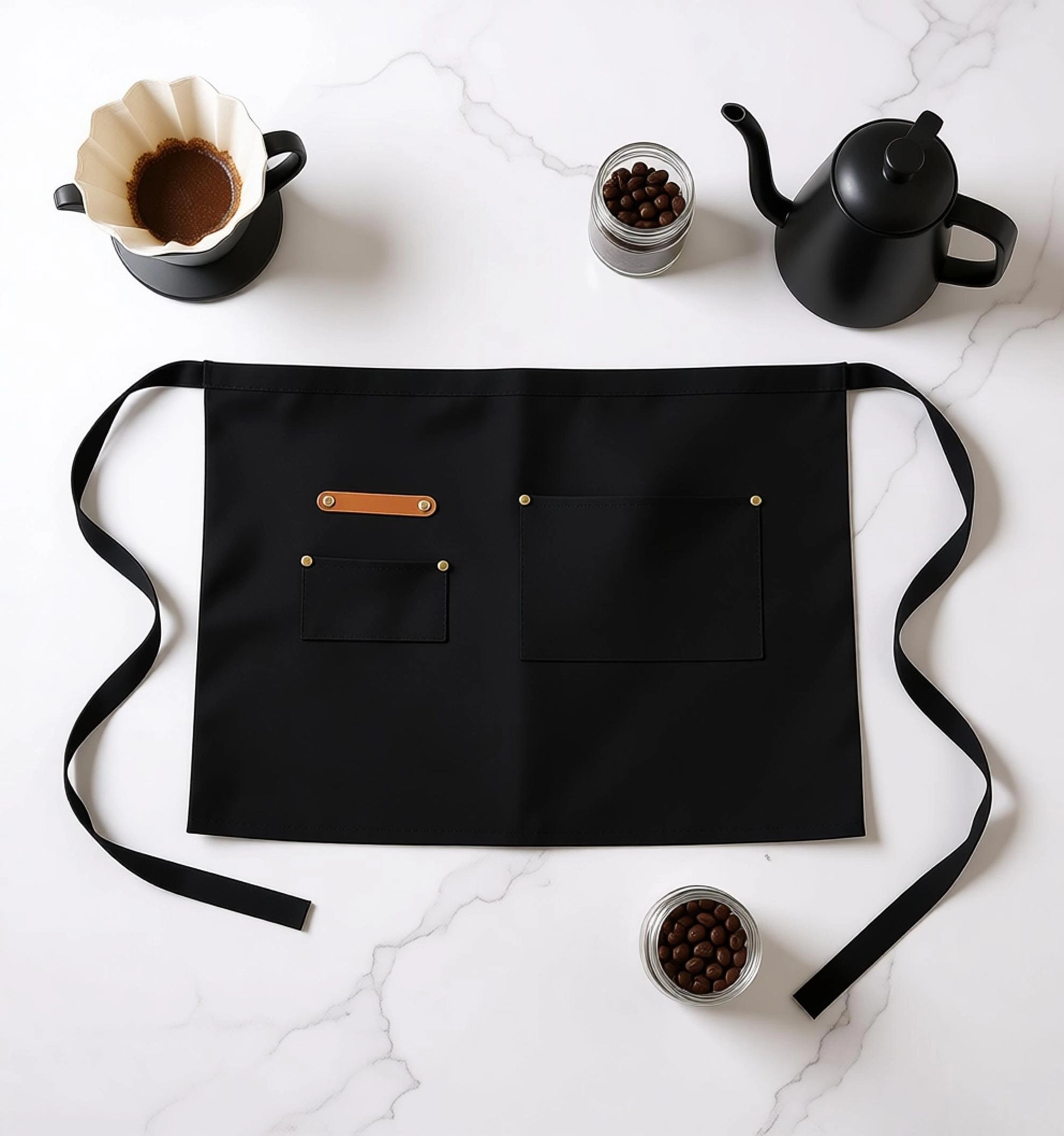 Alilang Unisex Waist Apron with Multiple Pockets Adjustable Tie Straps Half for Cooking Serving Barista