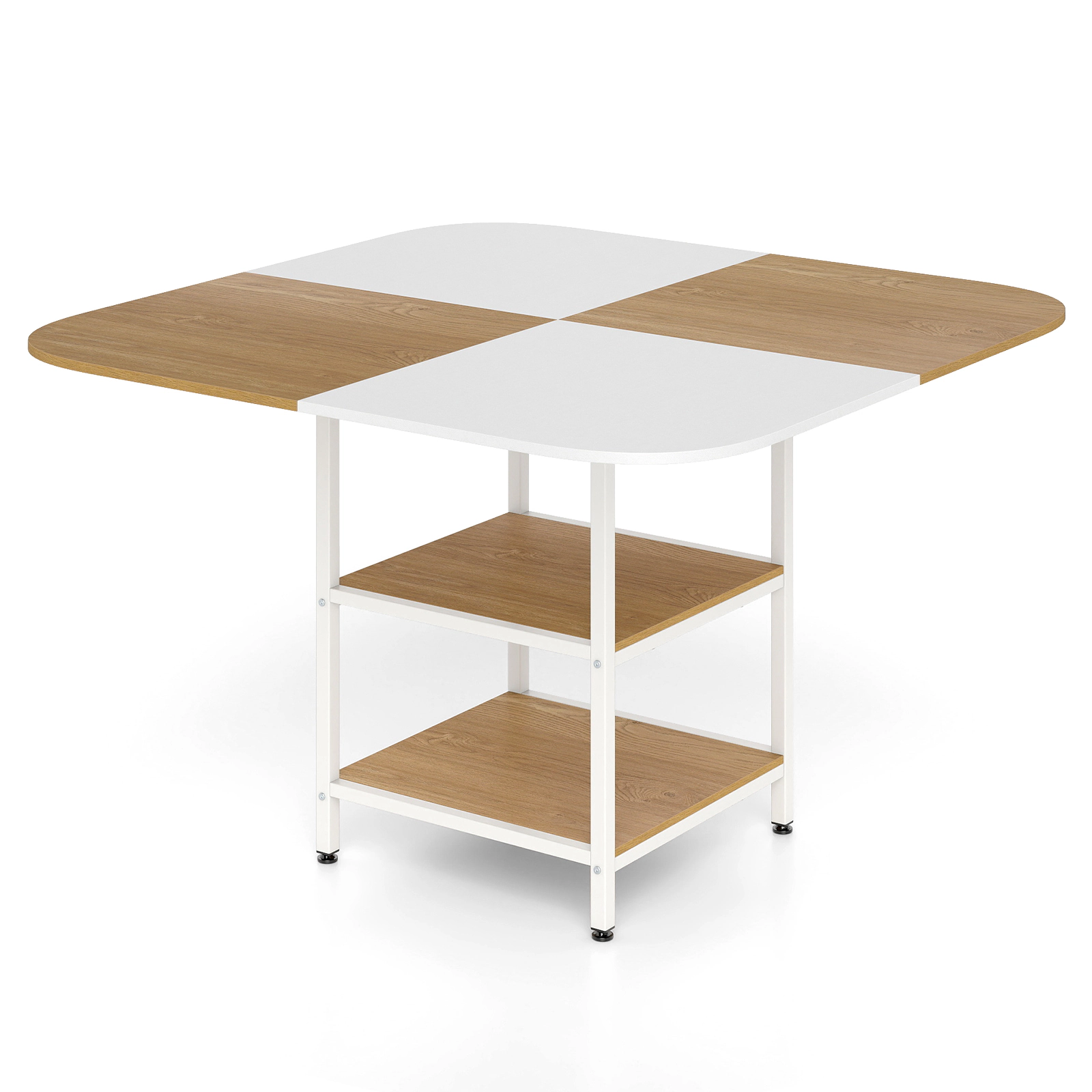 SUGIFT 47.5-Inch Square Dining Table for 4 with 2-Tier Shelves and Metal Frame