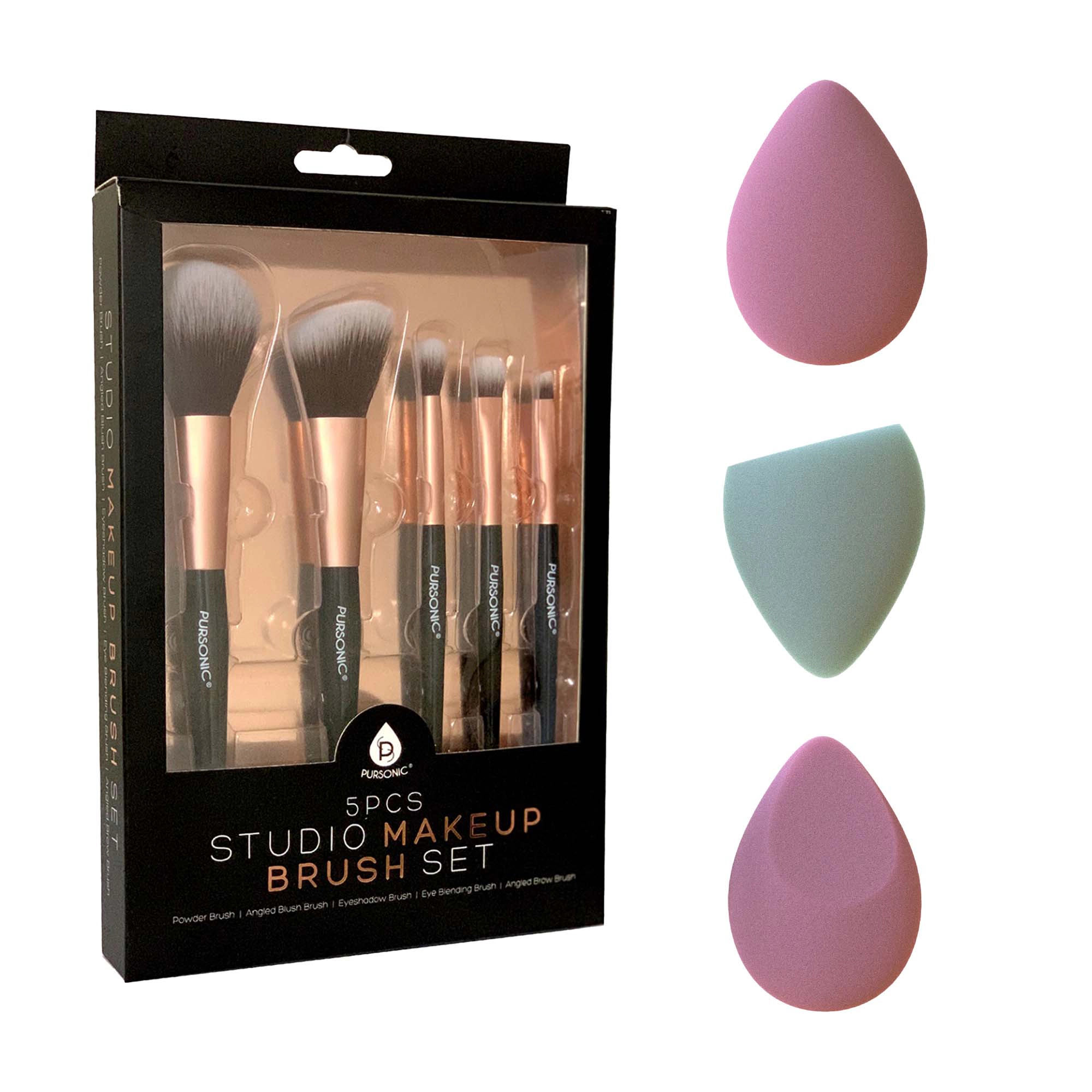 Pursonic Women's 5-Piece Makeup Brush Set & 3-Pack Beauty Blenders