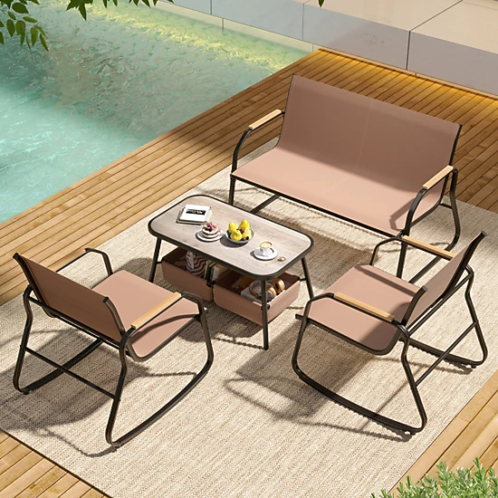 Hivvago 4 Pieces Patio Furniture Set With Rocking Bistro Chairs And Breathable Mesh Fabric