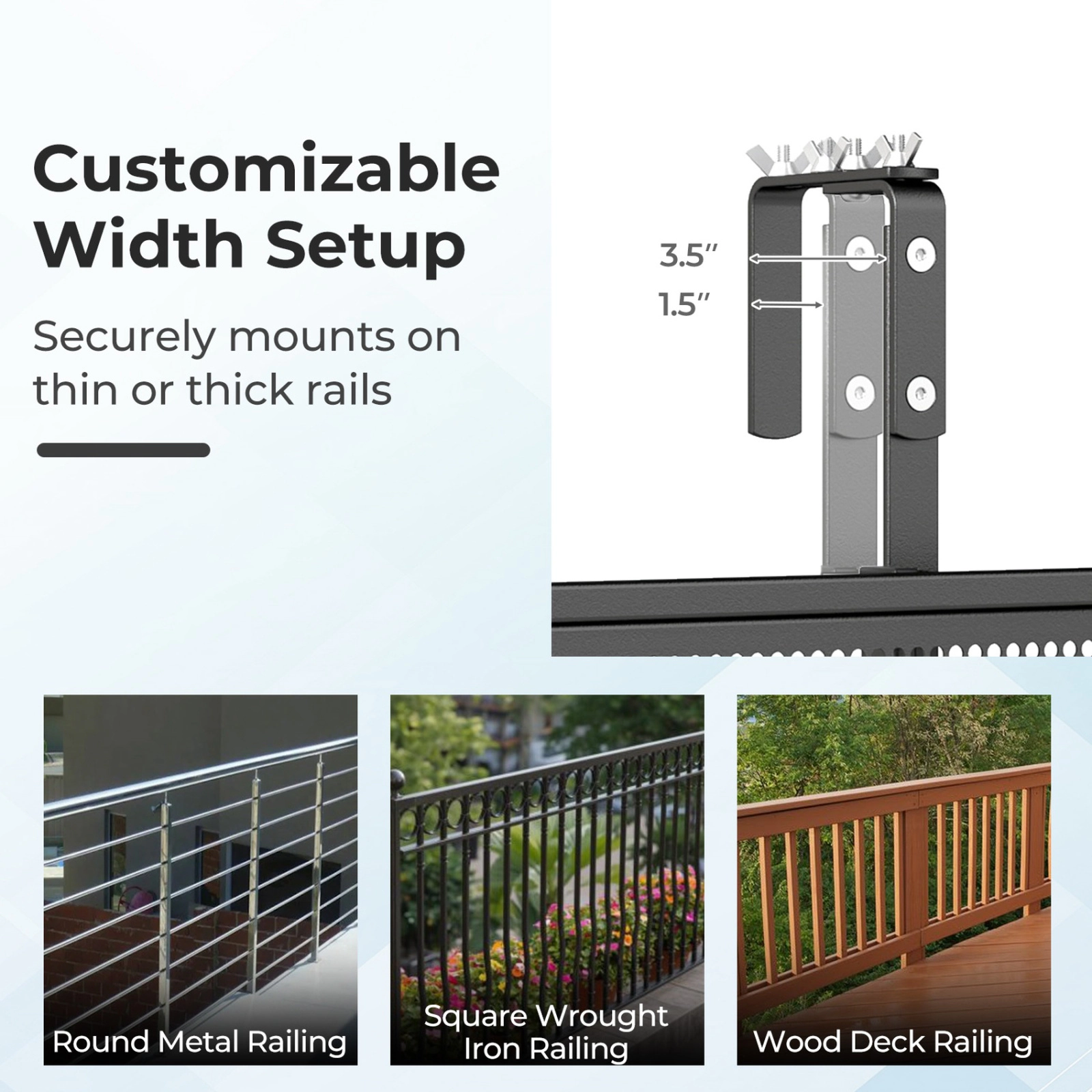 SUGIFT 48-in Balcony Railing Bistro Table 2-Piece Set 5-Level Height 45-lb per Table 1.5-3.5-in Clamp Black