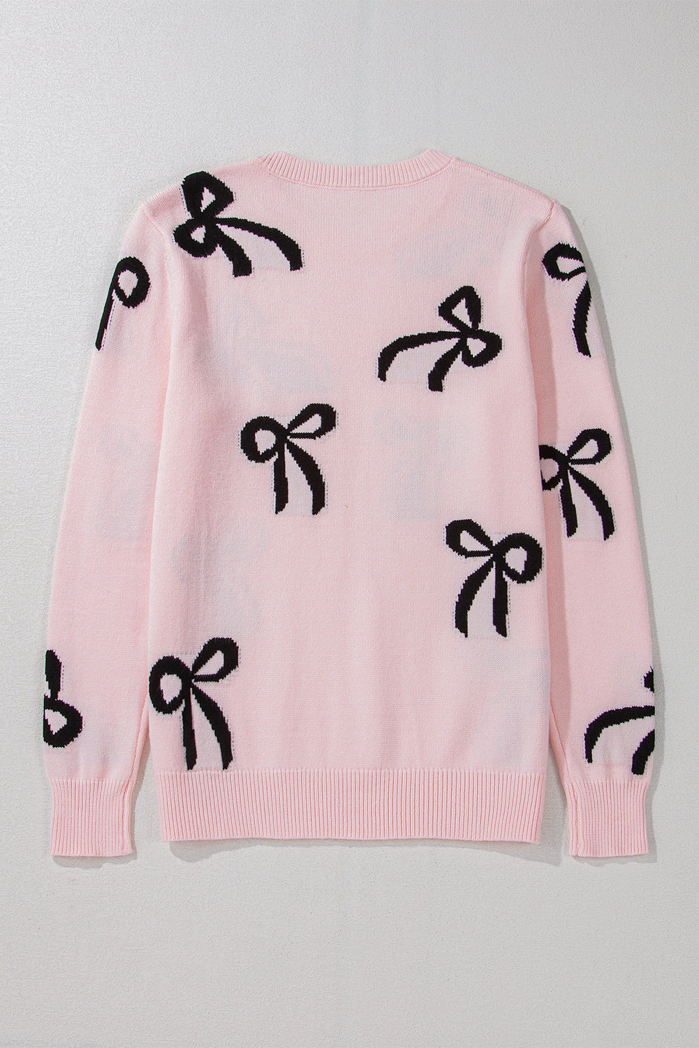 Threaded Pear Women's Pink Bow Knitted Loose Fit Sweater