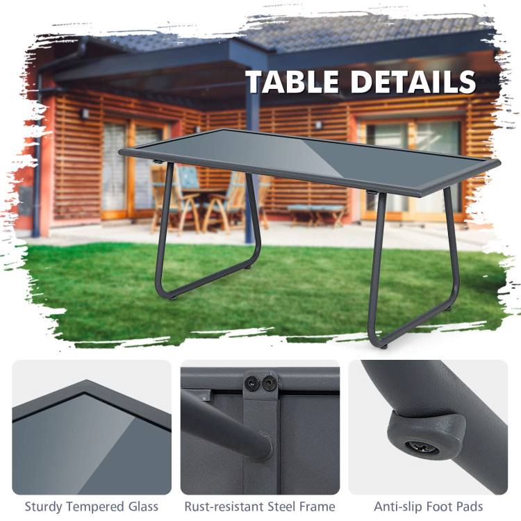 Hivvago 4 Pieces Of Metal Patio Furniture Chat Set With Tempered Glass Coffee Table