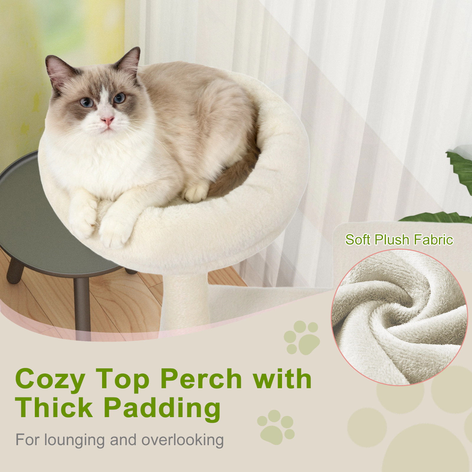 SUGIFT 48-in Beige Cat Tree for Indoor Cats with Thick Padded Top Perch Large Condo and Jute Posts