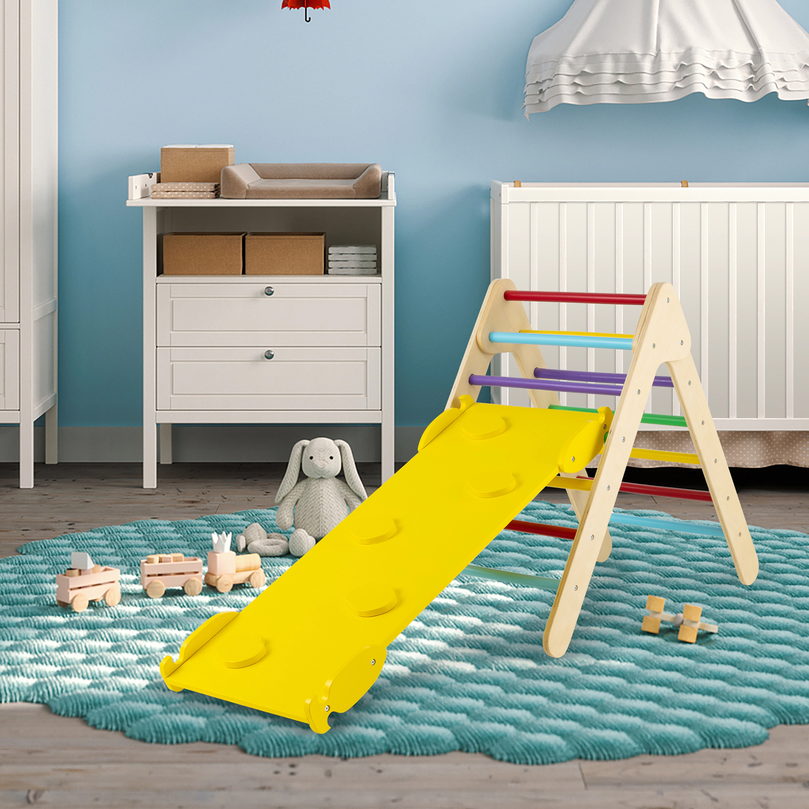 SUGIFT 3-in-1 Wooden Climbing Triangle Set with Reversible Ramp 110-lb Capacity Ages 1+ Multicolor/Natural