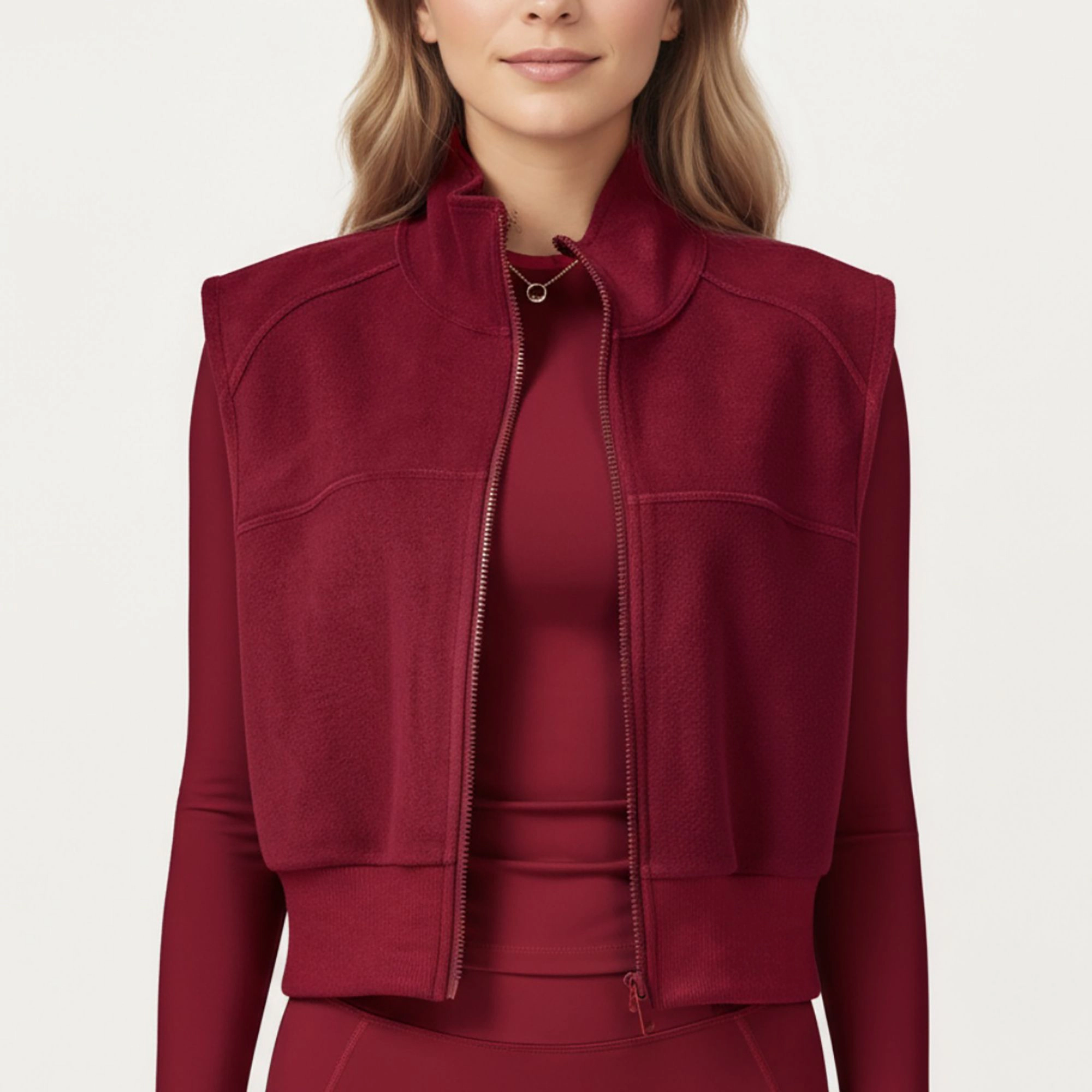 Anna-Kaci Women's Cropped Zip Closure Vest with Stand Collar and Fitted Hem