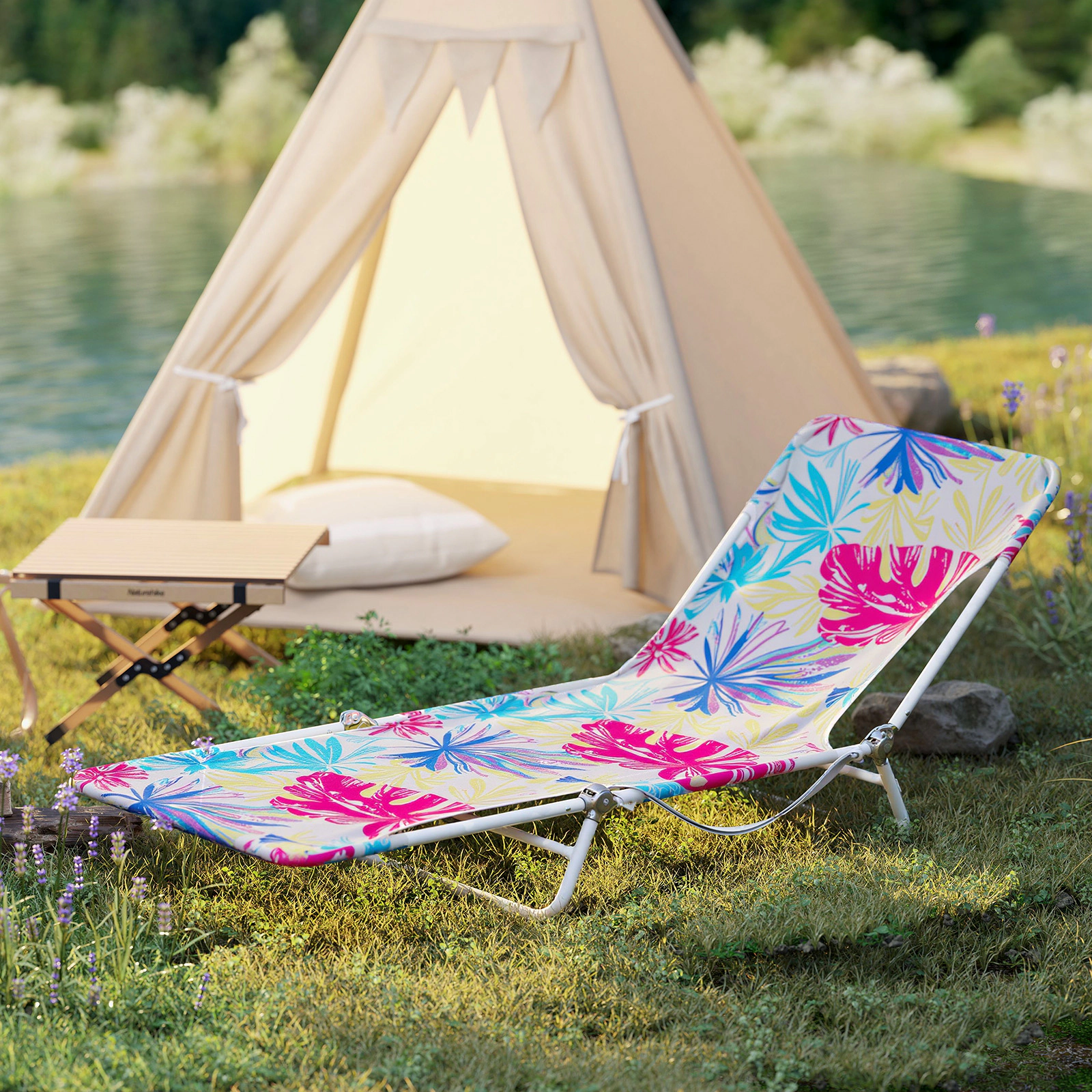 SUGIFT 5-Position Lay Flat Beach Recliner with Carry Strap 330-lb Capacity Pink As Picture Shown
