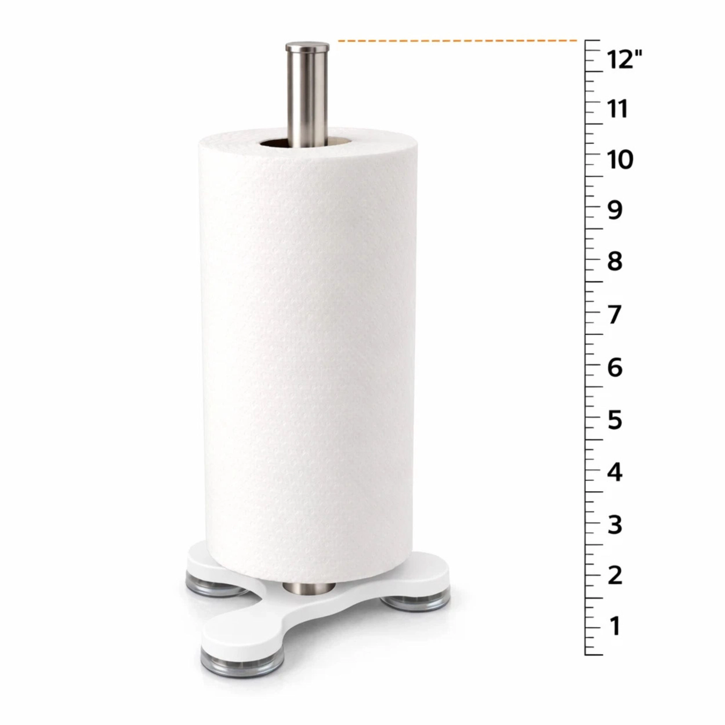 Home Collection White Countertop Paper Towel Holder with Stainless Steel Rod & Suction Base