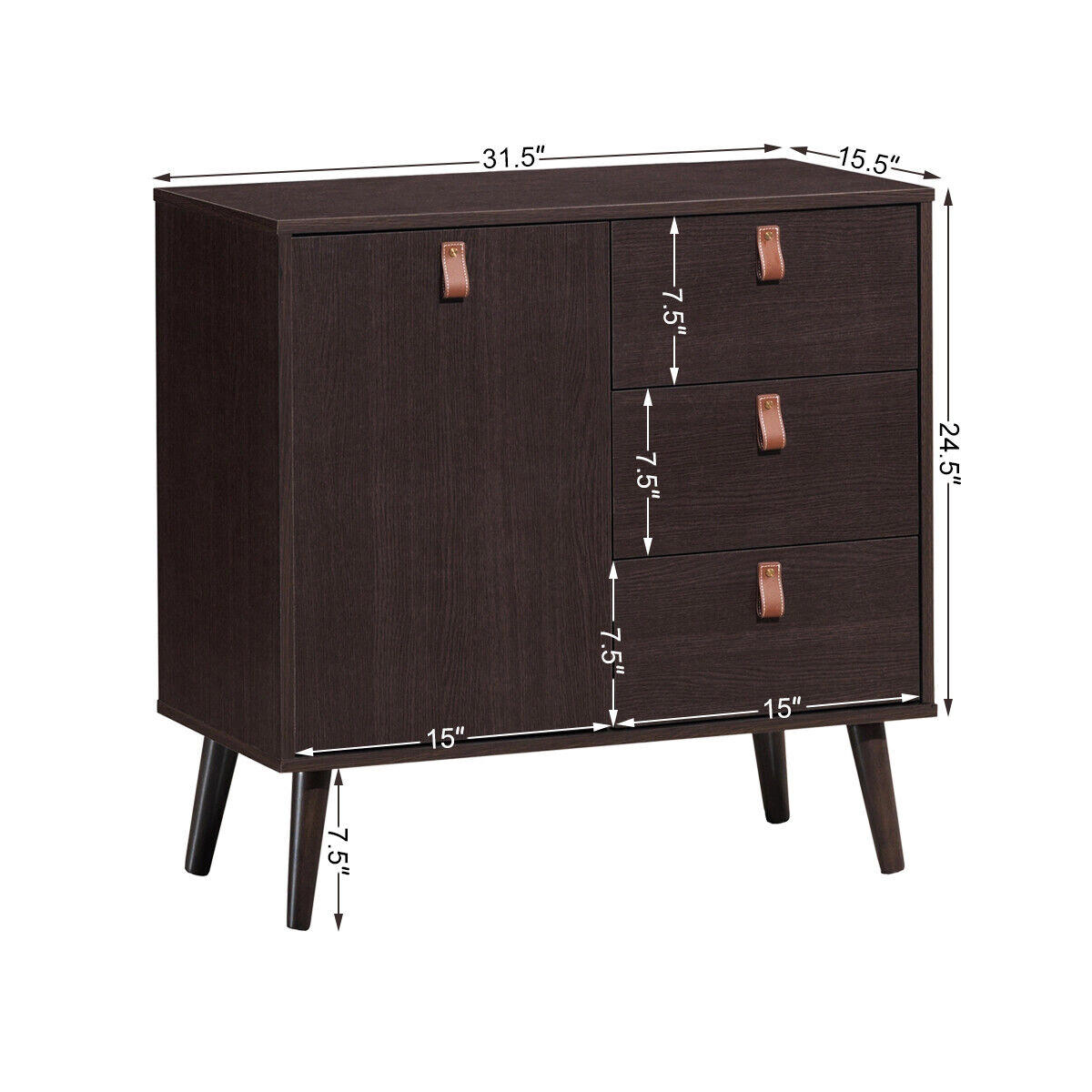 SUGIFT 3-Drawer Sideboard Storage Display Cabinet Dresser 35-lb Cabinet Capacity 20-lb Shelf 10-lb Drawer Brown