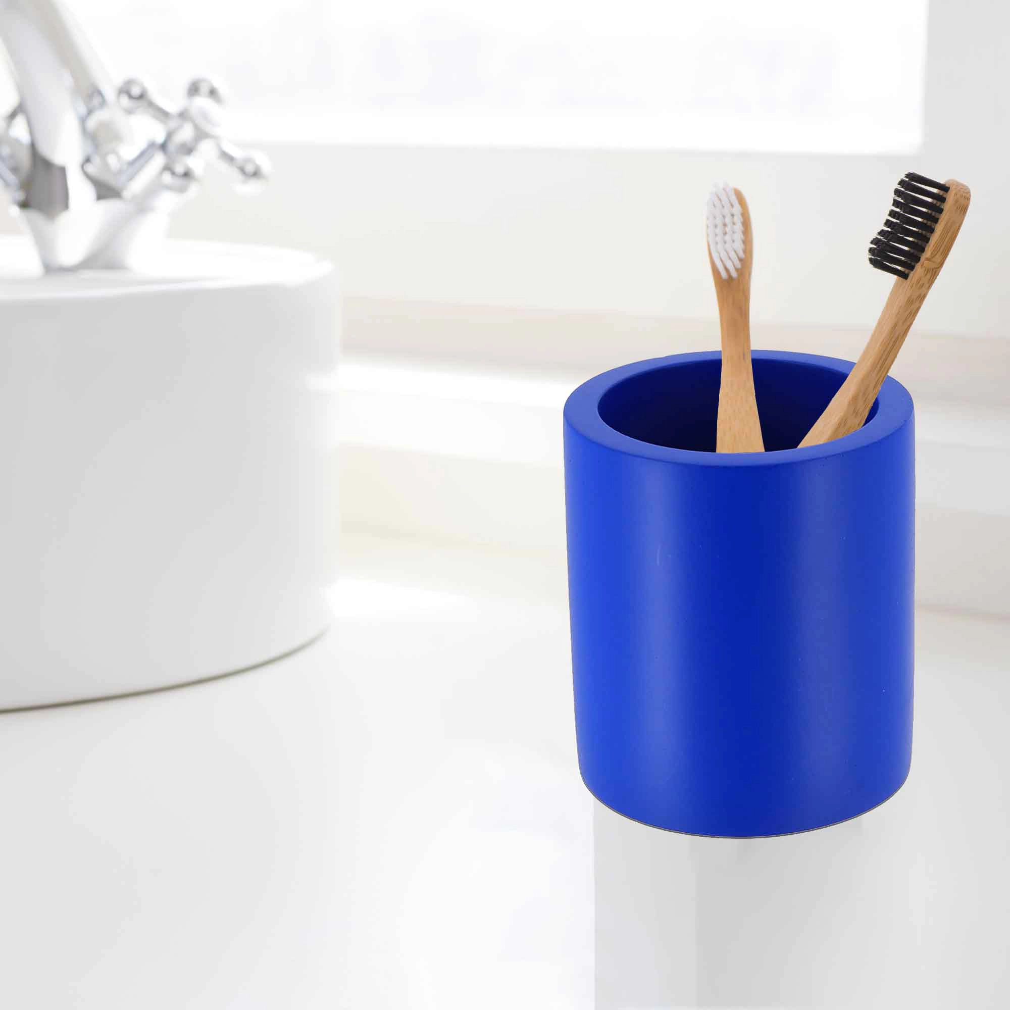 Evideco French Home Goods Cement Toothbrush Holder, 4" H x 3" Diameter, Matte Cylinder