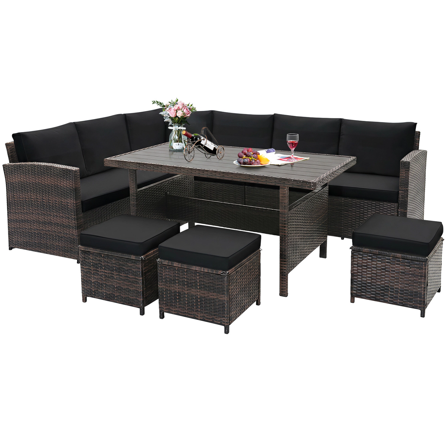 LJG 7 Pieces Wicker Patio Furniture Set