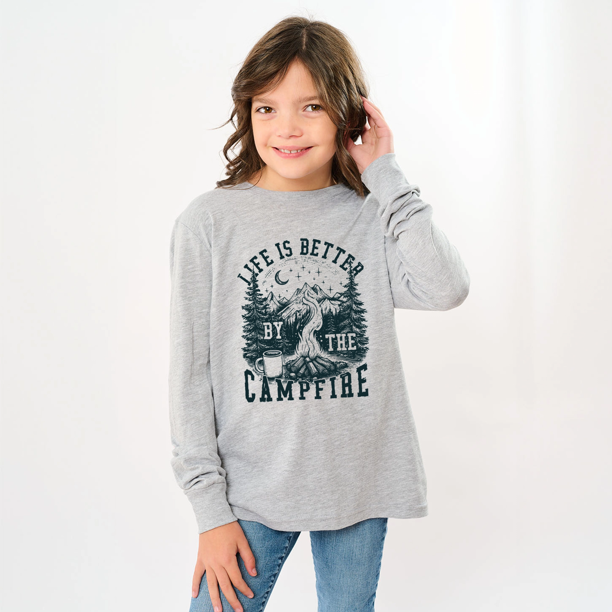 the Juniper Shop - Youth Long Sleeve Graphic T-Shirt Life is Better by Campfire Forest