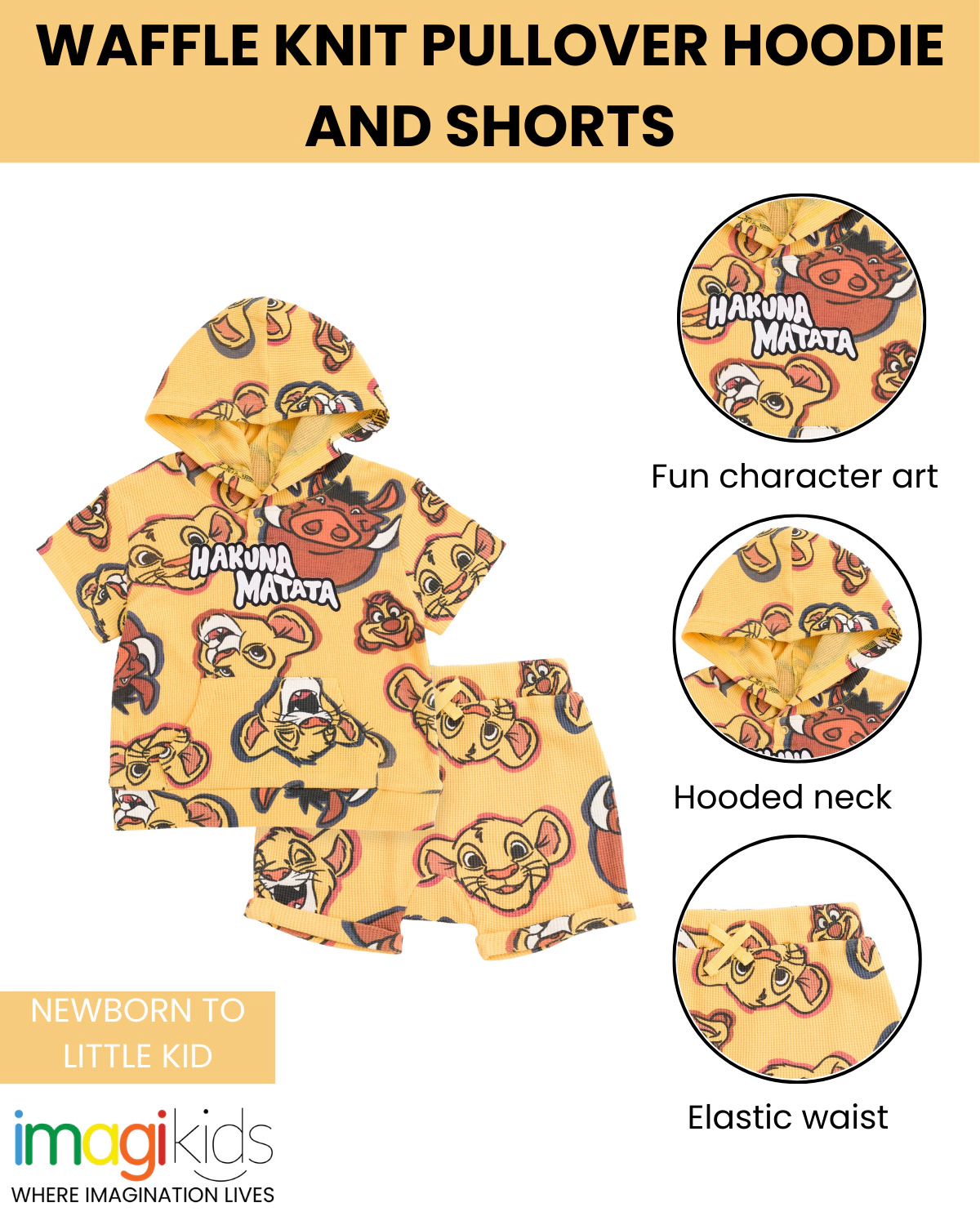 Disney Boys' 2-Piece Waffle Hooded Tee and Shorts Set