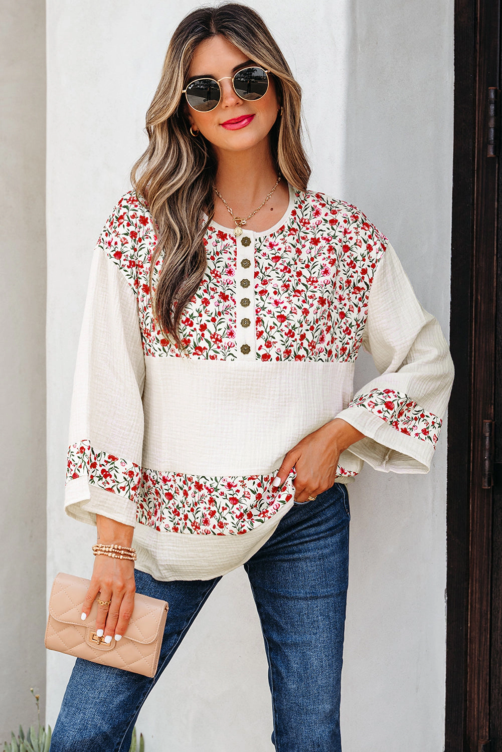 Threaded Pear Women's Penny 3 4 Sleeve Blouse