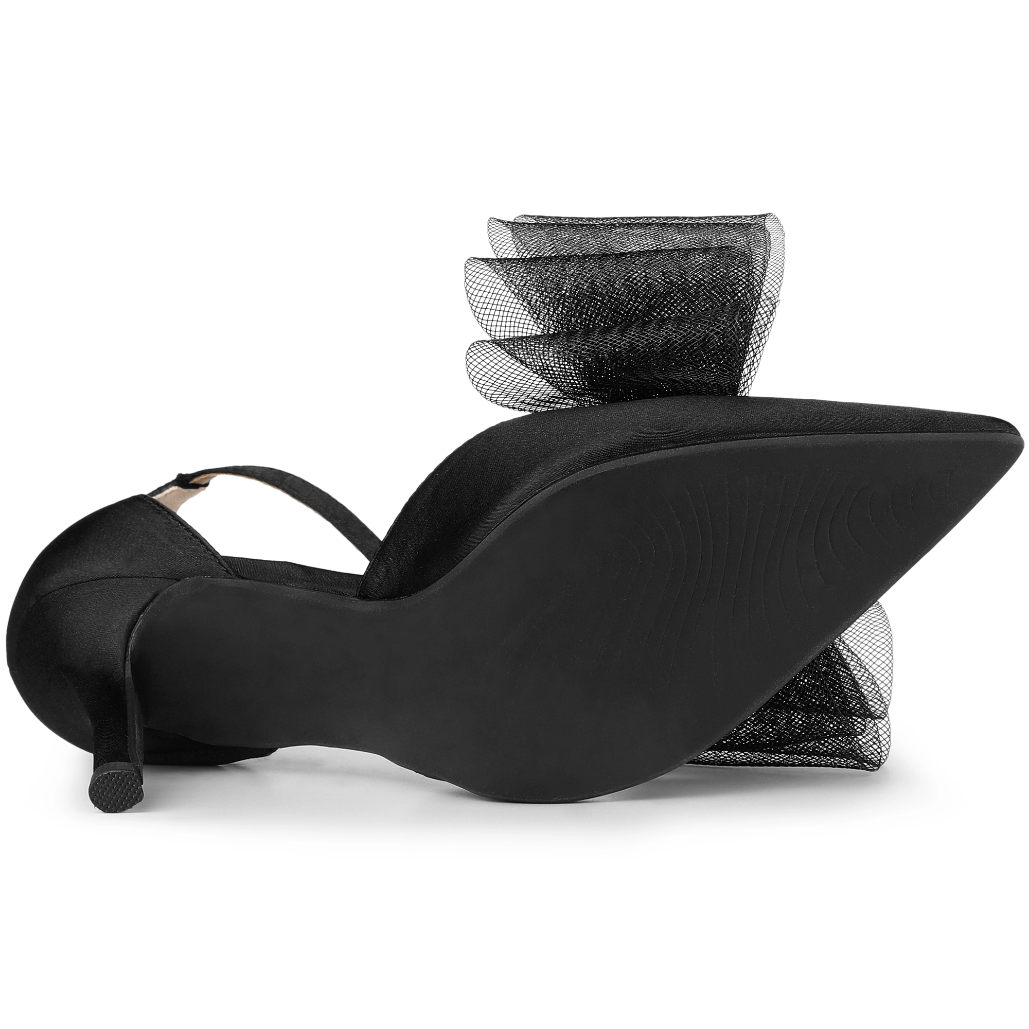 BLISSFUL STEP Women Pointed Toe Stiletto High Heels Bow Tie Ankle Strap Pumps