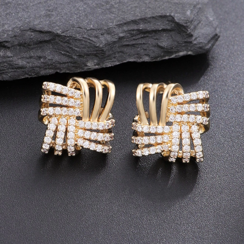 Intertwined Ribbon Pave Cubic Zirconia Huggie Earring