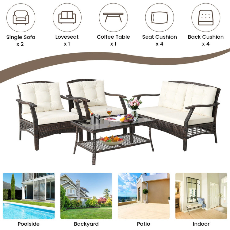 Hivvago 4 Pieces Outdoor Rattan Conversation Set With Protective Cover