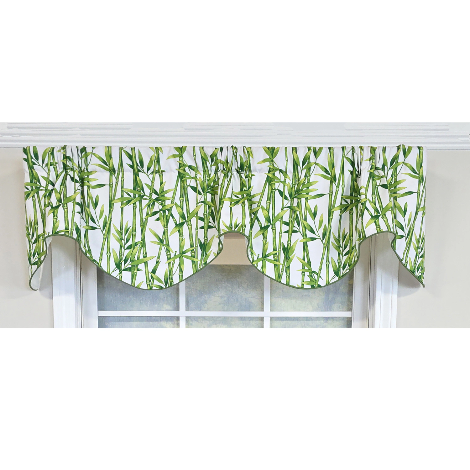 RLF Home 100% Cotton Bamboo Fluted  Fully lined Windows Rod Pocket Valance 65" x 16"  Green