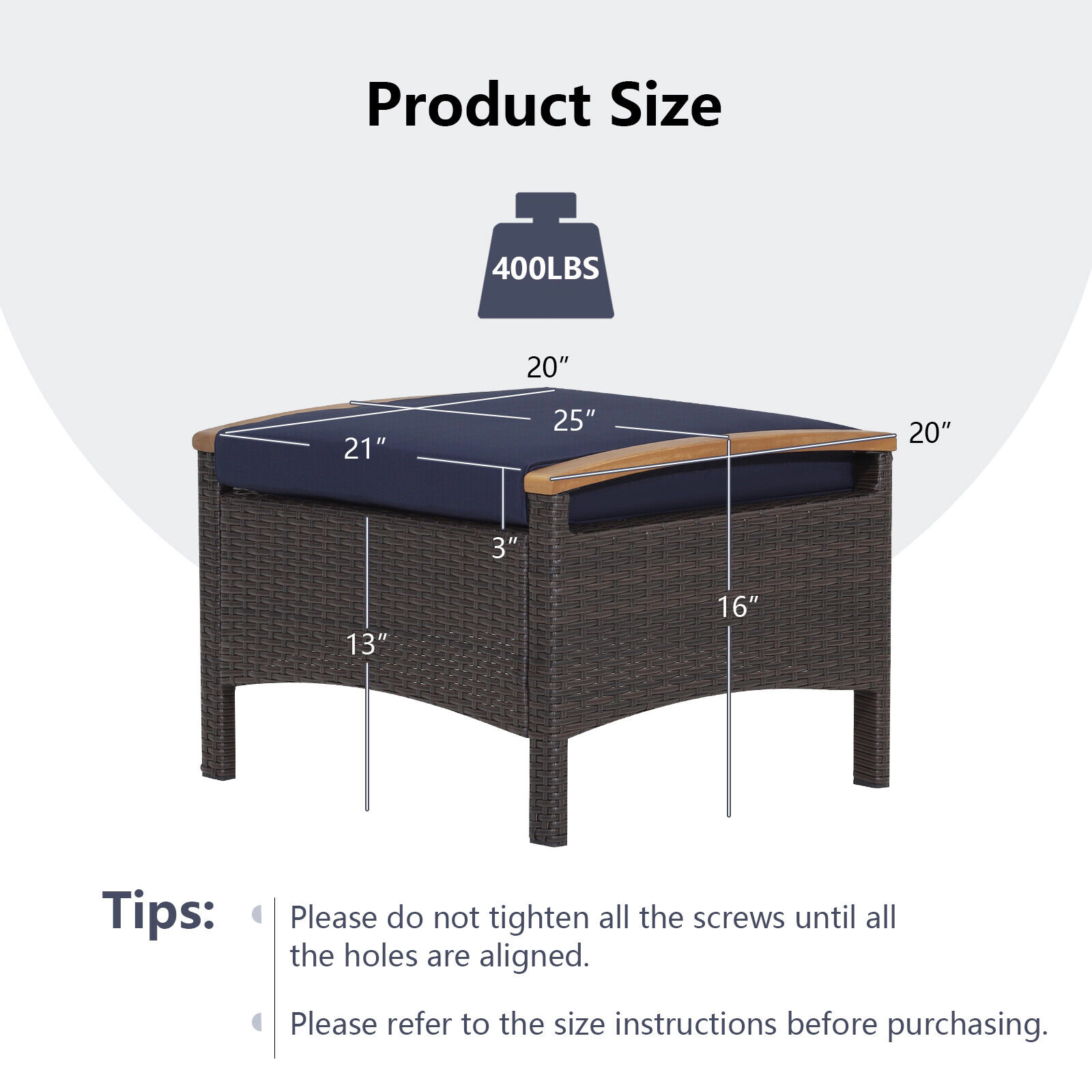 SUGIFT Set of 2 Mix Brown Outdoor Wicker Ottomans with Washable Cushions