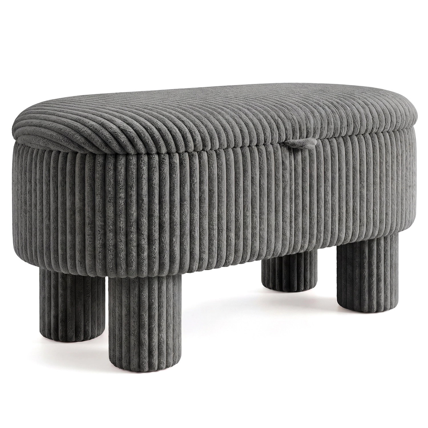 SUGIFT Gray Lifting Strap 42-in Corduroy Storage Ottoman Bench Upholstered Foot Stool