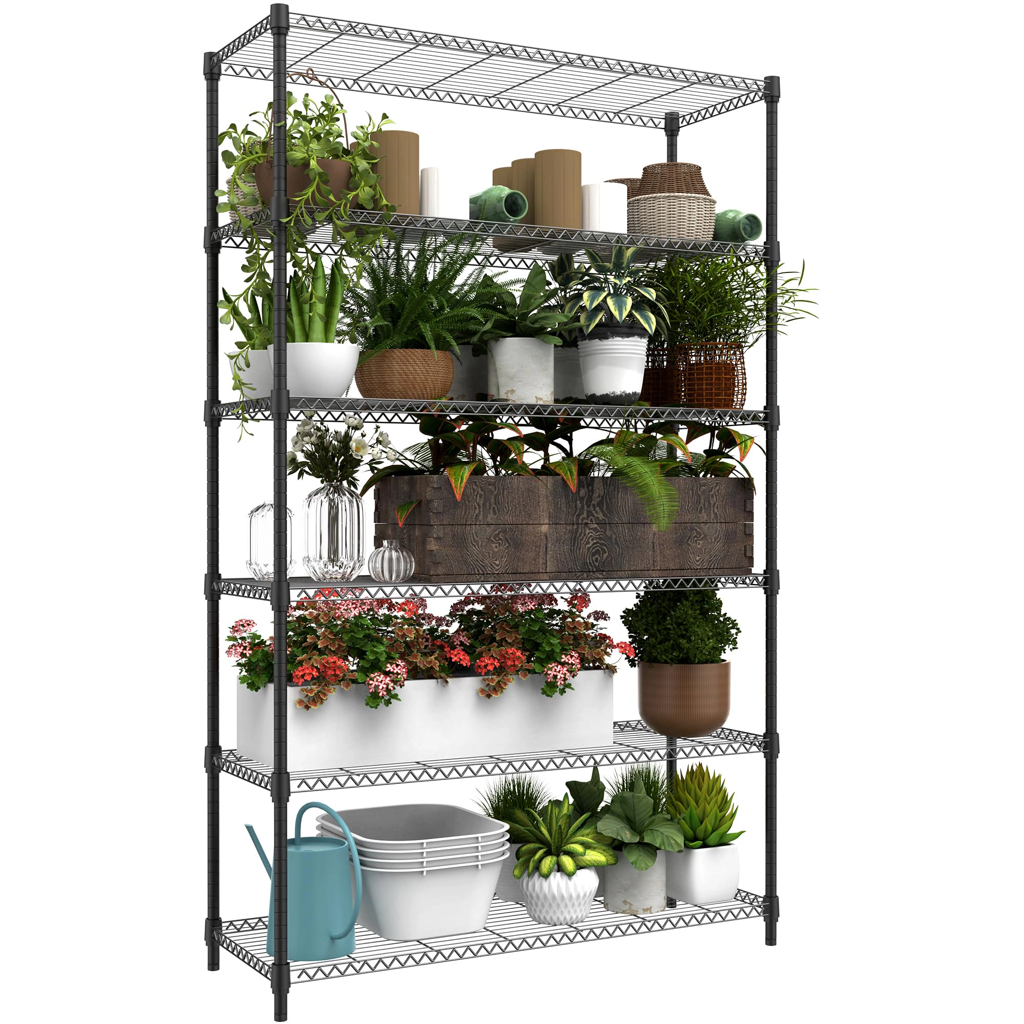 Flynama 6 Tier Metal Wire Storage Shelving Unit 2100LBS Load Adjustable Black for Garage Pantry Kitchen