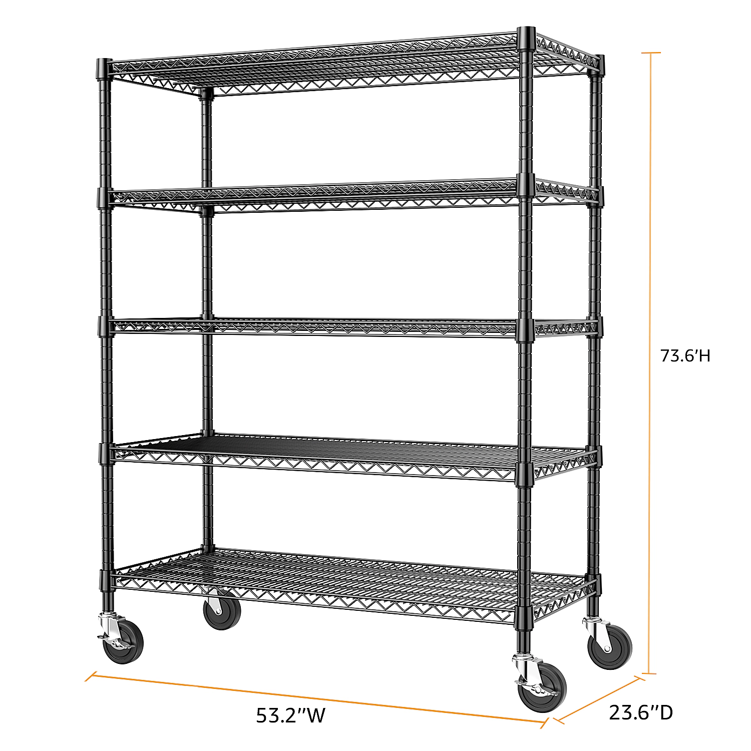Flynama 5 Tier Black Industrial Metal Shelving Units  23.6 inch D x 53.2 inch W x 73.6 inch H 3300 lbs Capacity