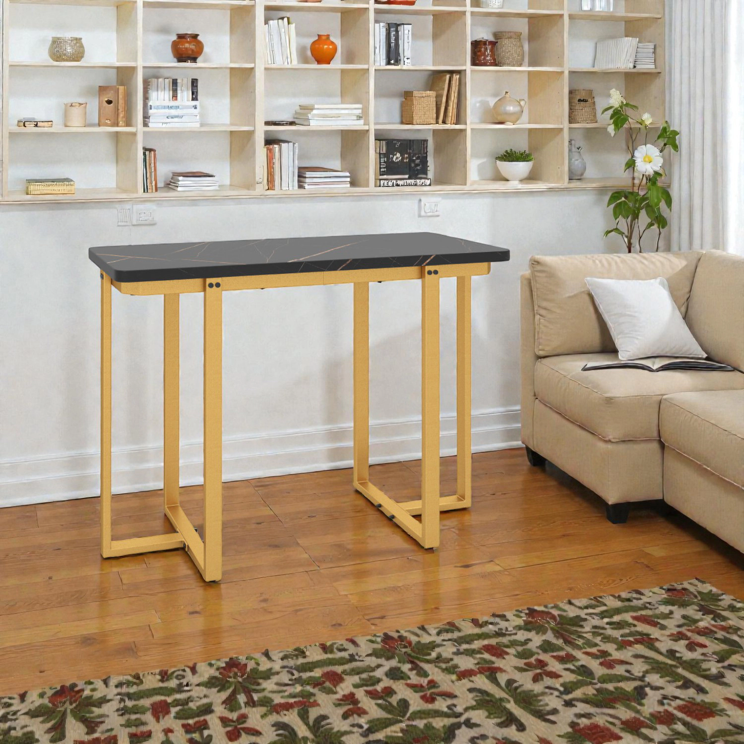 Hivvago Geometric Metal Frame Entry Table with 42" Faux Marble Surface