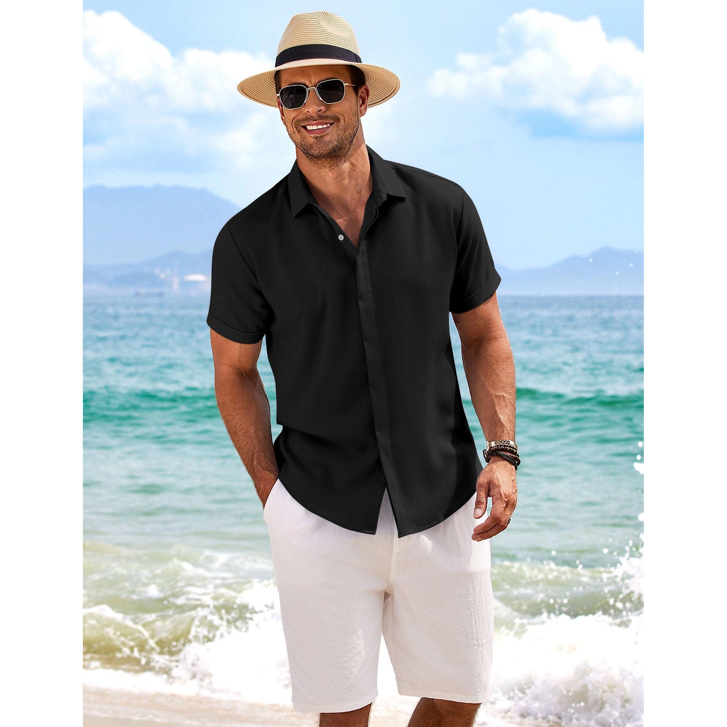 COOFANDY Mens Tropical Print Short Sleeve Shirt Casual Button Down Lapel Collar Tops