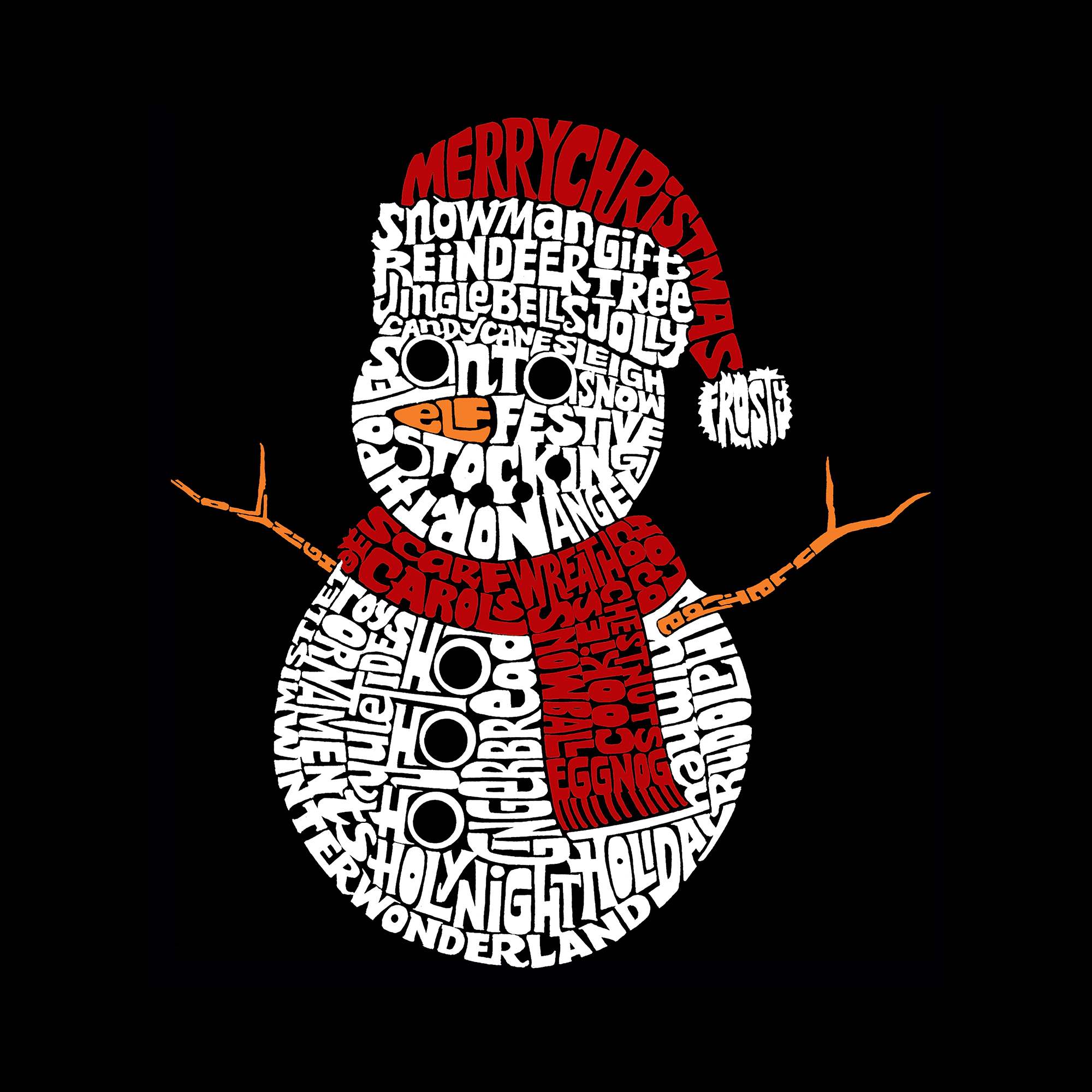 LA Pop Art Men's Cotton/Poly Blend Word T-Shirt - Christmas Snowman