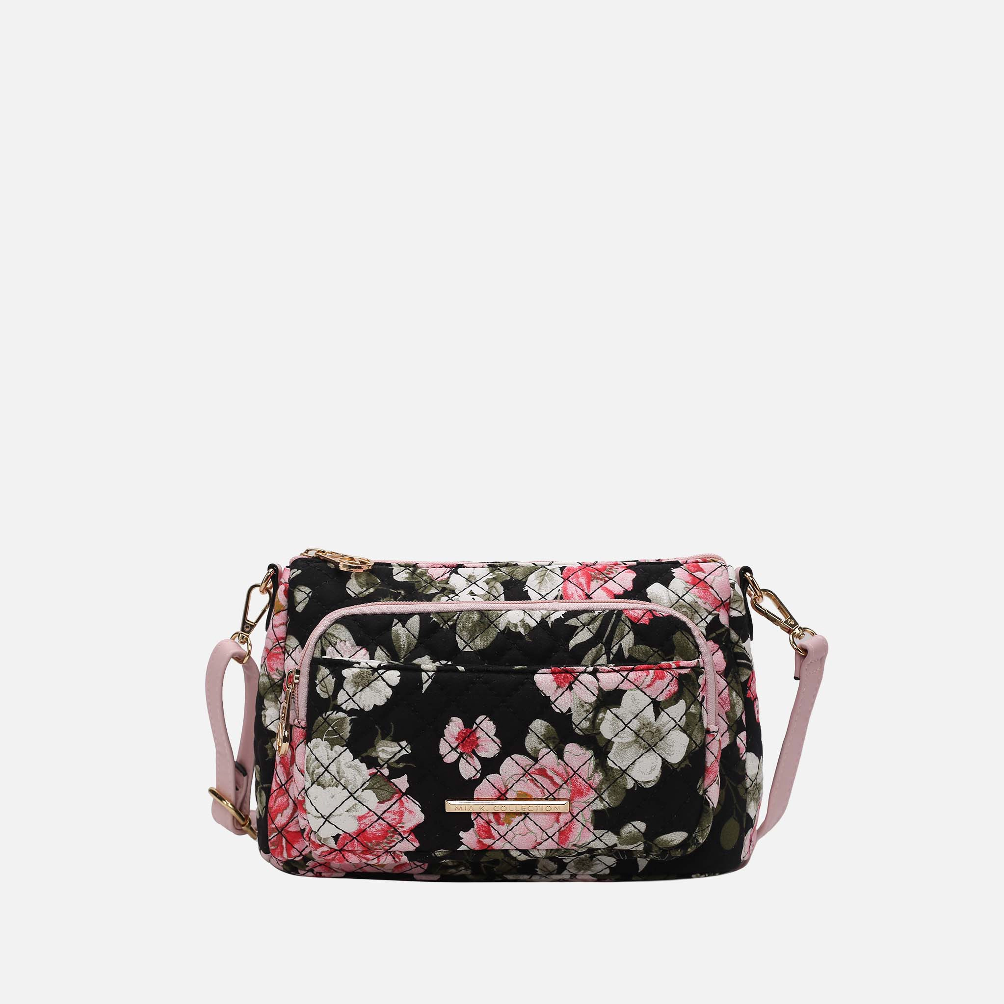 MKF Collection by Mia K.  Rosalie Shoulder Bag - Quilted Botanical Cotton with Adjustable Vegan Leather Crossbody Strap