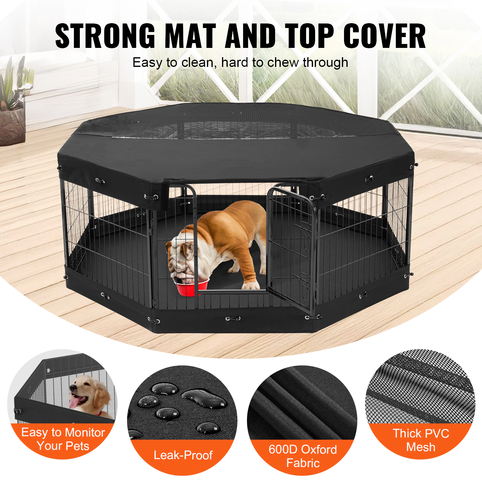 HONGGE Dog Playpen Panels Foldable Metal Pet Exercise Pen Dog Fence Indoor and Outdoor Pen with Door and 600D Oxford