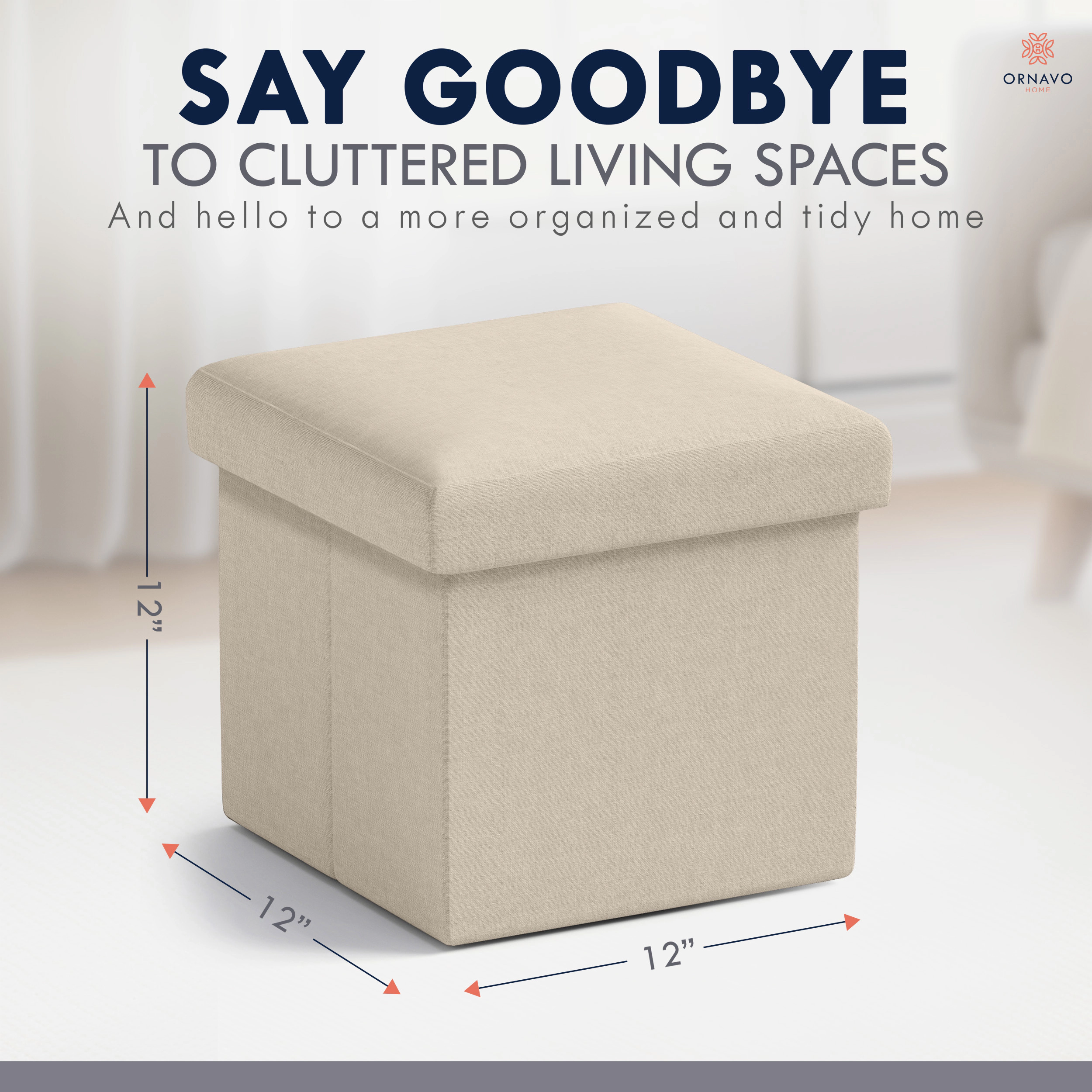 Ornavo Home Collapsible Small 12" Inch Square Storage Ottoman