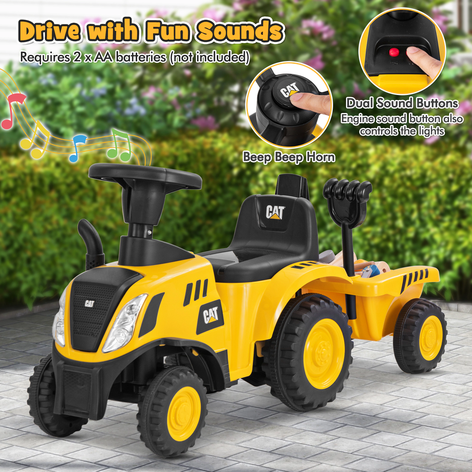 Hivvago Kids Ride on Tractor Licensed Caterpillar with Detachable Trailer No Power