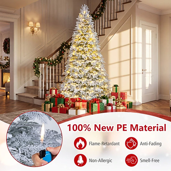 SUGIFT 7-Ft Pre-Lit Flocked Cypress-Style Christmas Tree, 270 Color ...