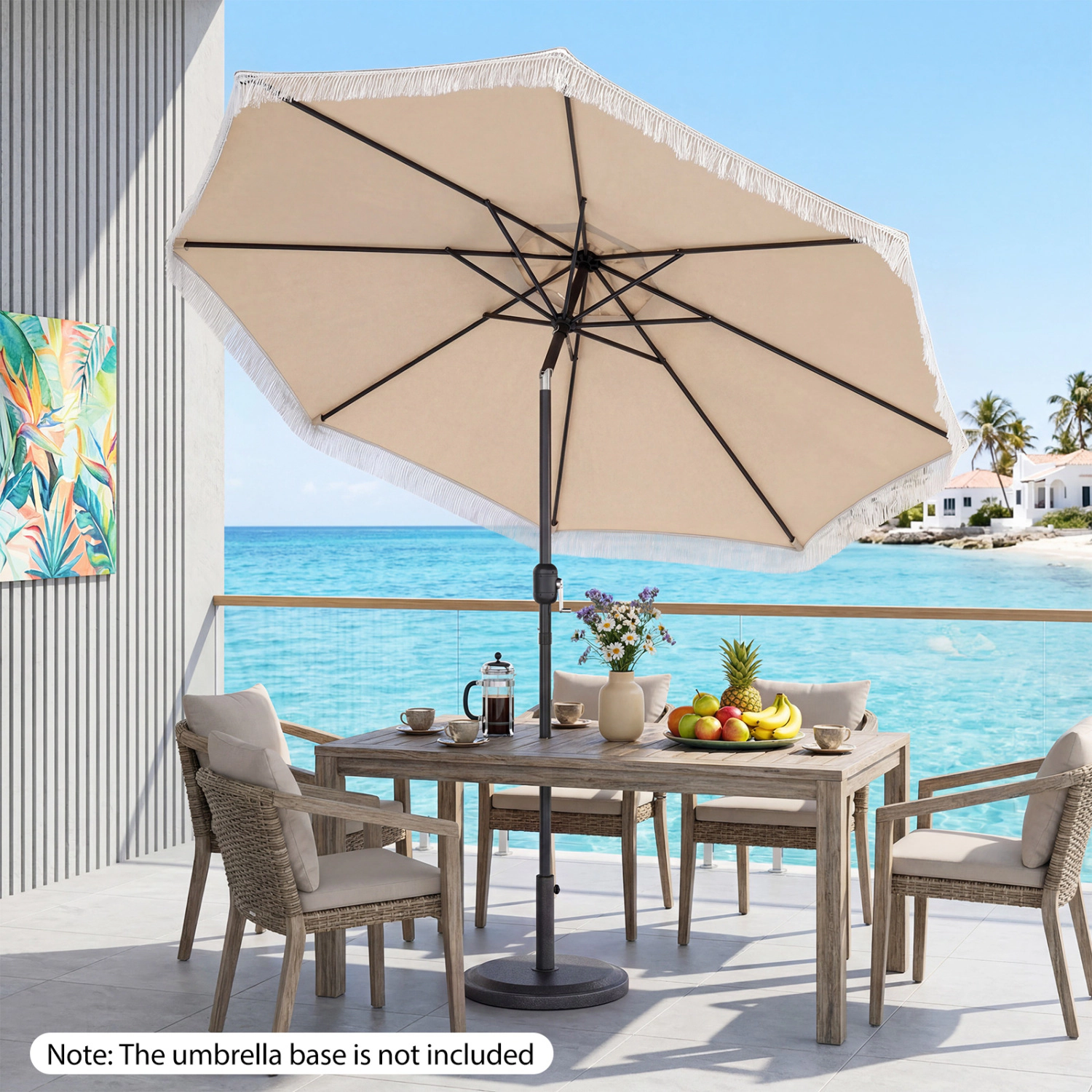 SlickBlue 9 FT Outdoor Patio Umbrella with Tilt Function and Tassel Fringe