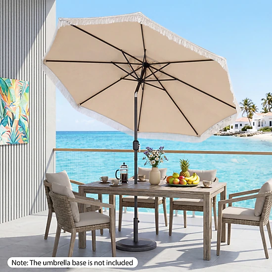 SlickBlue 9 FT Outdoor Patio Umbrella with Tilt Function and Tassel Fringe
