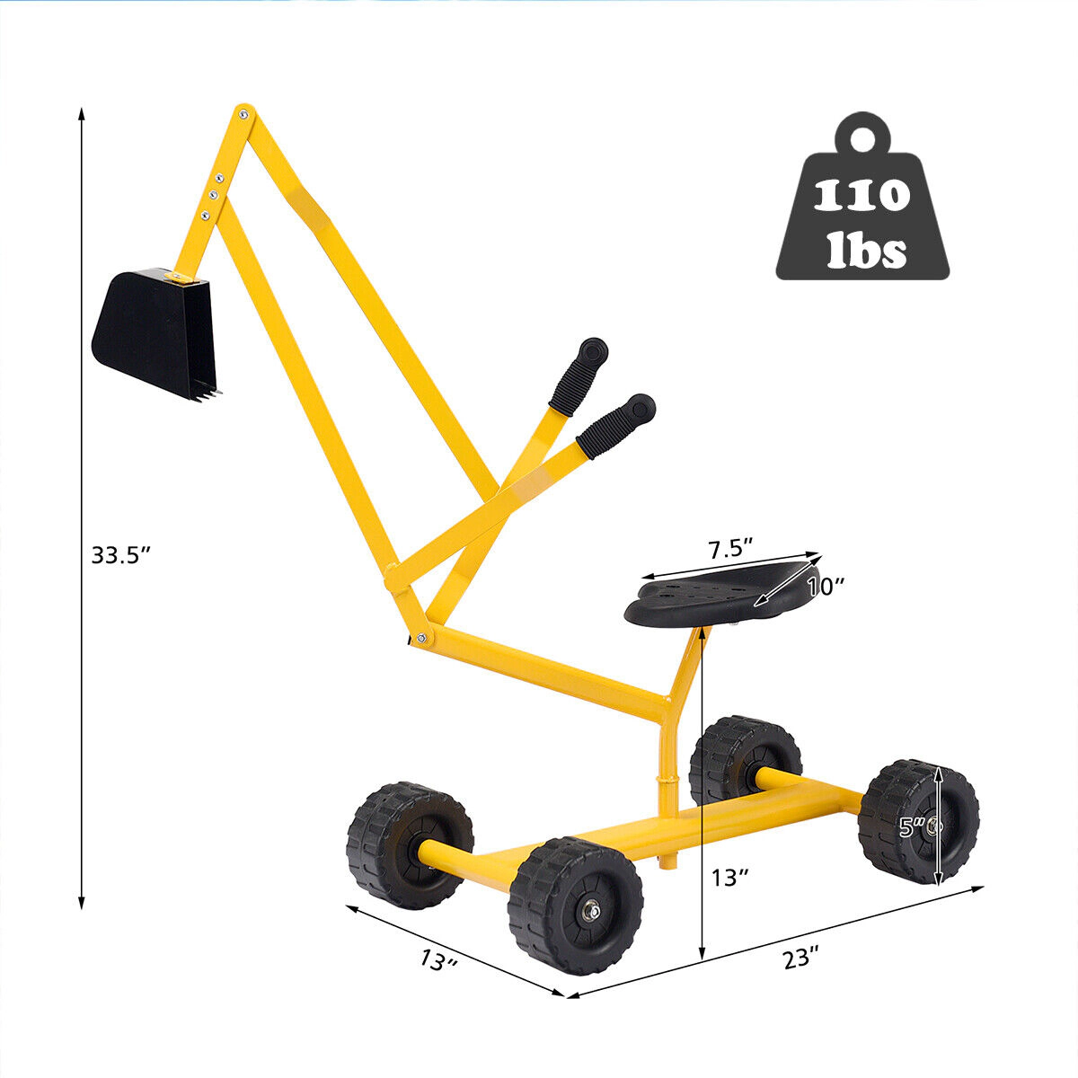 SUGIFT Yellow Heavy Duty Steel Frame and 360-Degree Swivel Seat Kids Ride-On Sand Digger