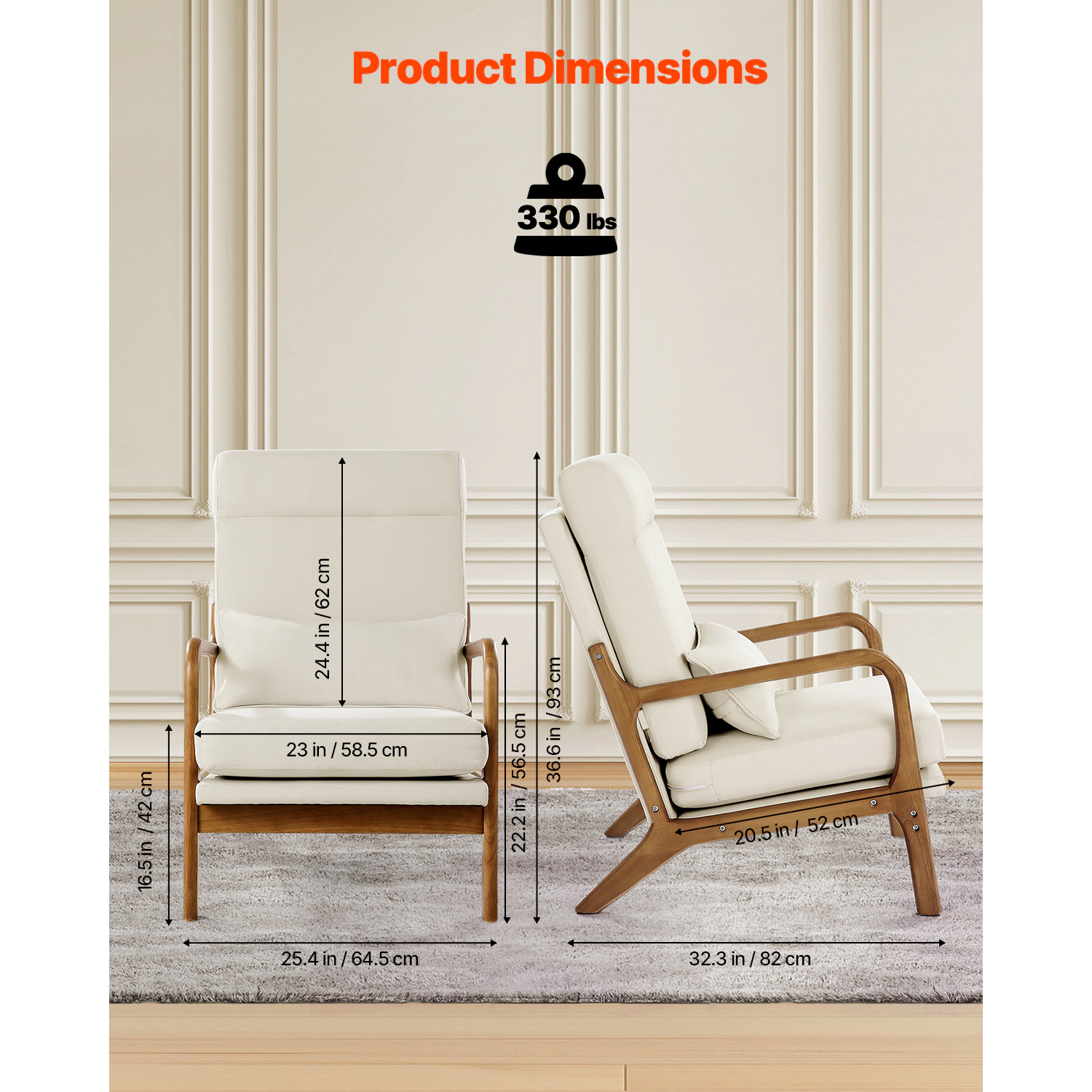 HONGGE Mid Century Modern Accent Chair with Solid Wood Frame, Non-Slip Legs, Linen Fabric