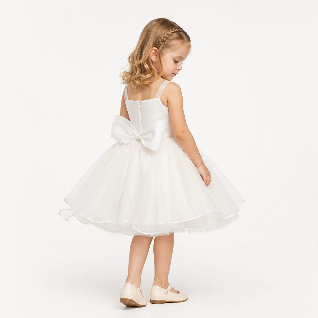Faeella Girls Whimsical 3D Butterfly Ivory Tulle Flower Girl Dress