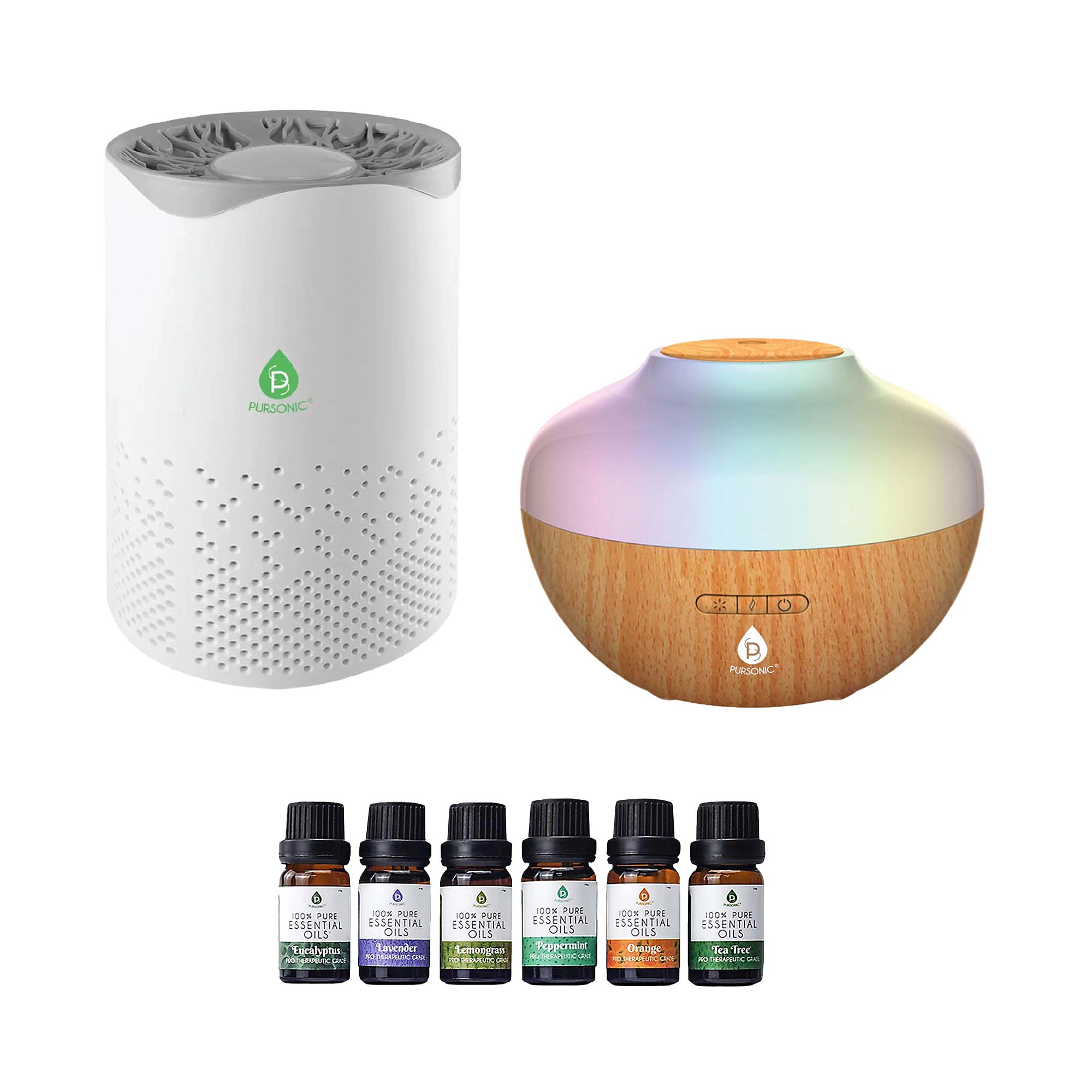 Pursonic Unisex Air Purifying & Aromatherapy Wellness True HEPA Air Purifier Essential Oil Diffuser Bundle
