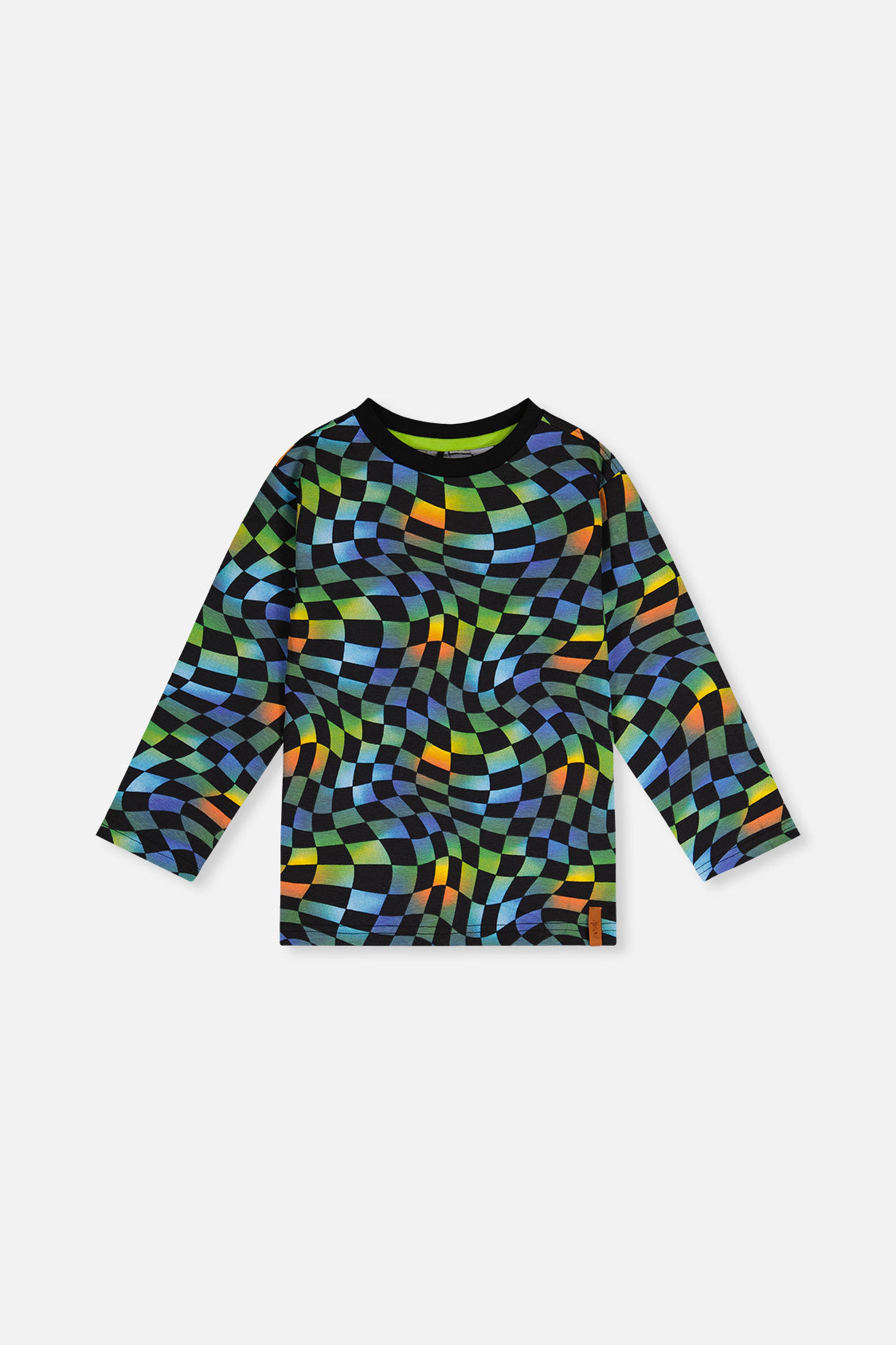 Deux par Boys Organic Cotton Long Sleeve Checkered T-Shirt