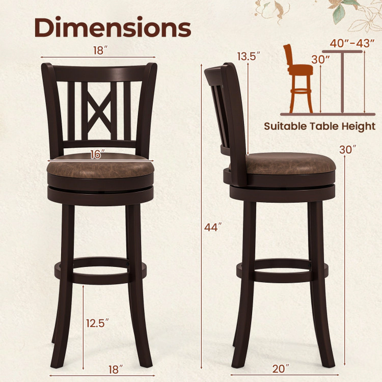 Hivvago Set Of 2 Bar Stools Swivel Bar Chairs With Footrest And Hollowed Backrest